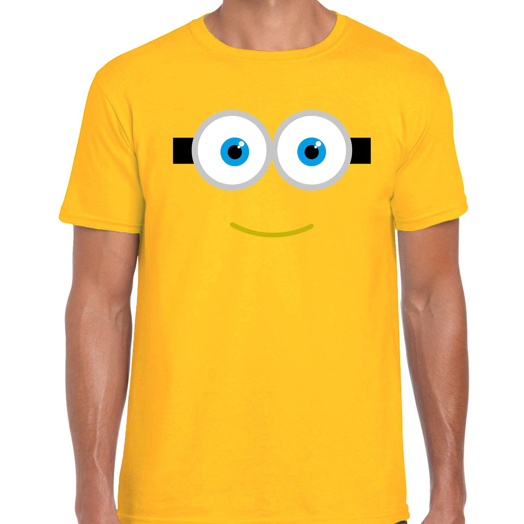 Verkleed-carnaval t-shirt geel poppetje voor heren Verkleed-kostuum shirts