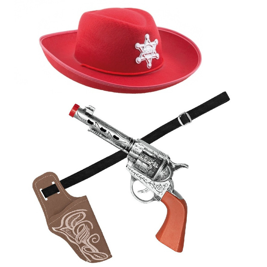 Verkleed cowboy hoed-holster met een revolver voor kinderen carnaval