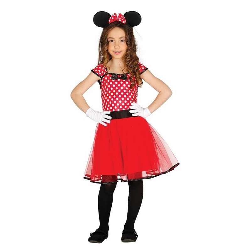 Verkleed muizen jurkje rood met stippen voor meisjes