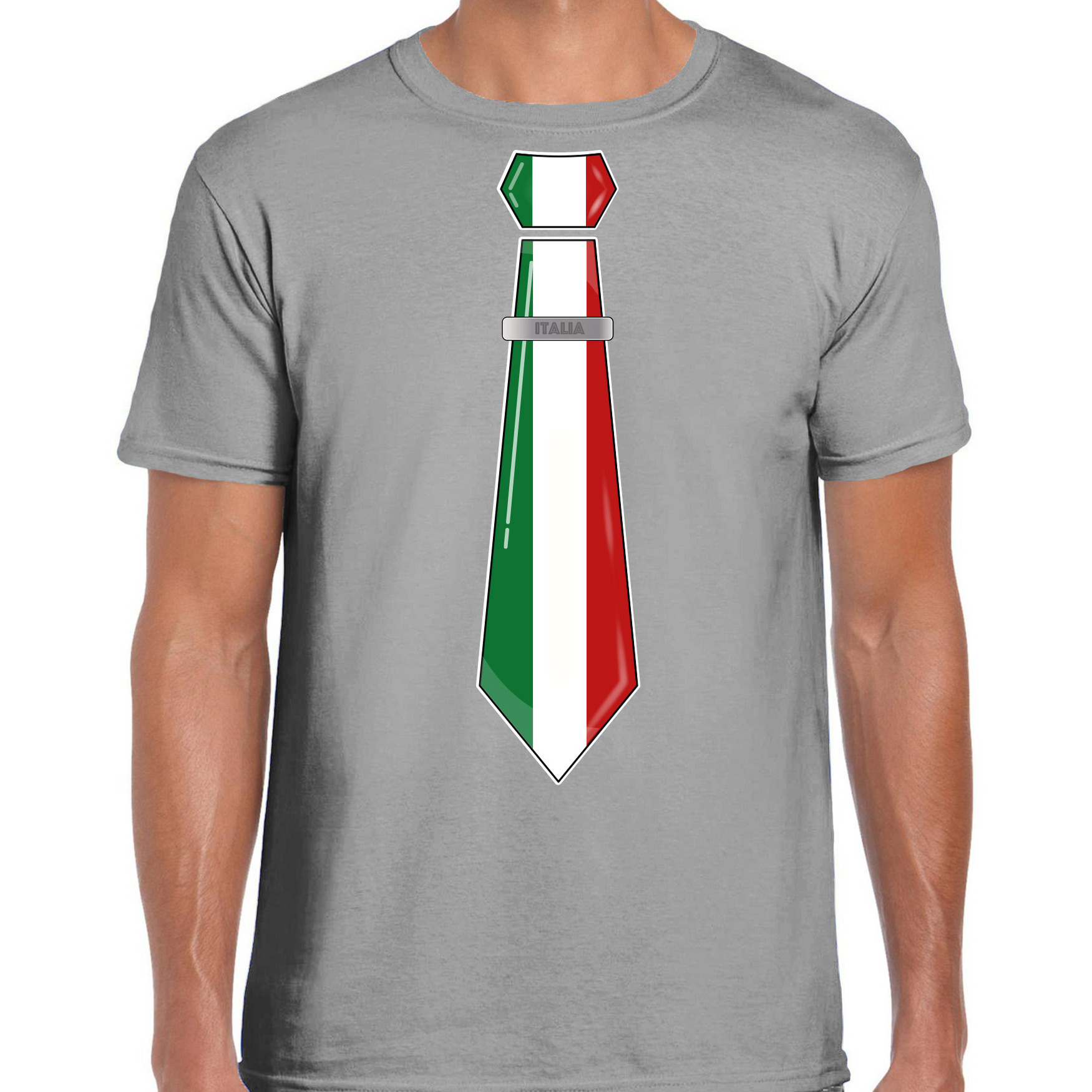 Verkleed T-shirt voor heren stropdas Italie grijs supporter themafeest