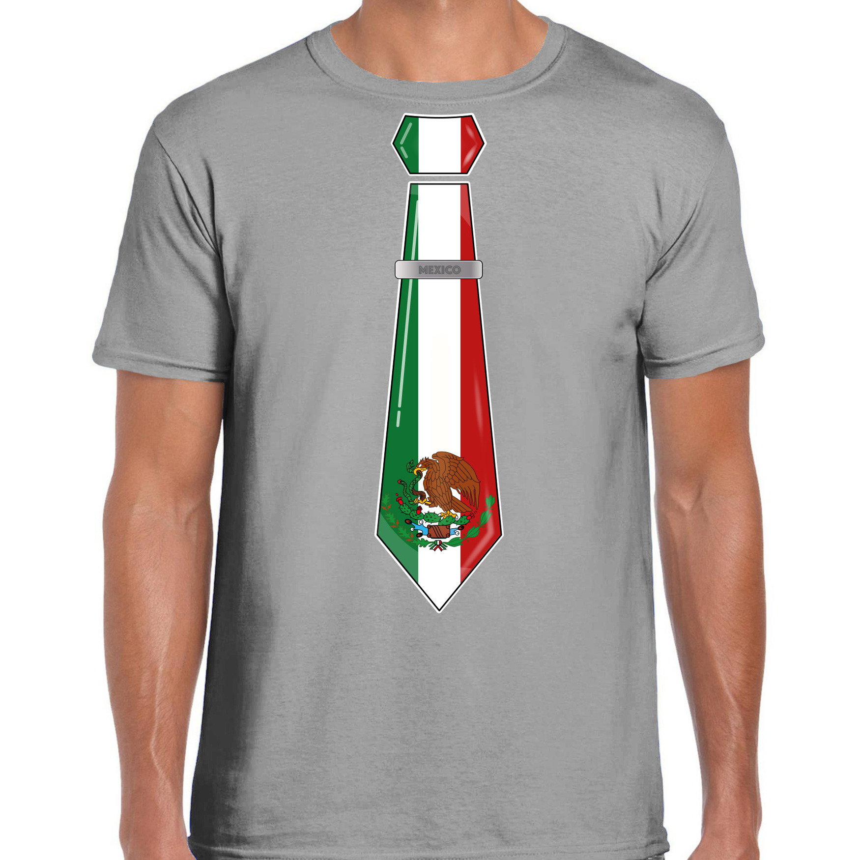 Verkleed T-shirt voor heren stropdas Mexico grijs supporter themafeest