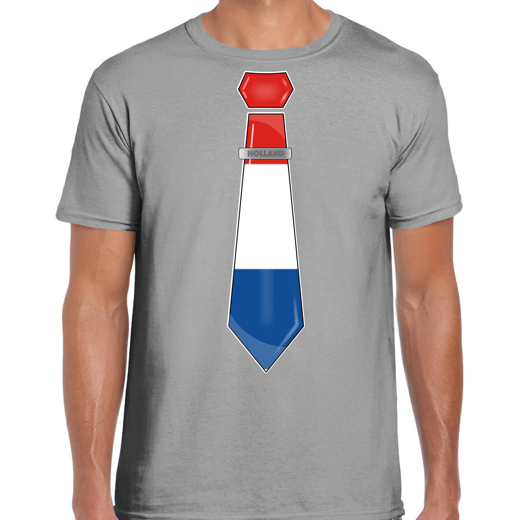 Verkleed T-shirt voor heren stropdas Nederland grijs supporter themafeest