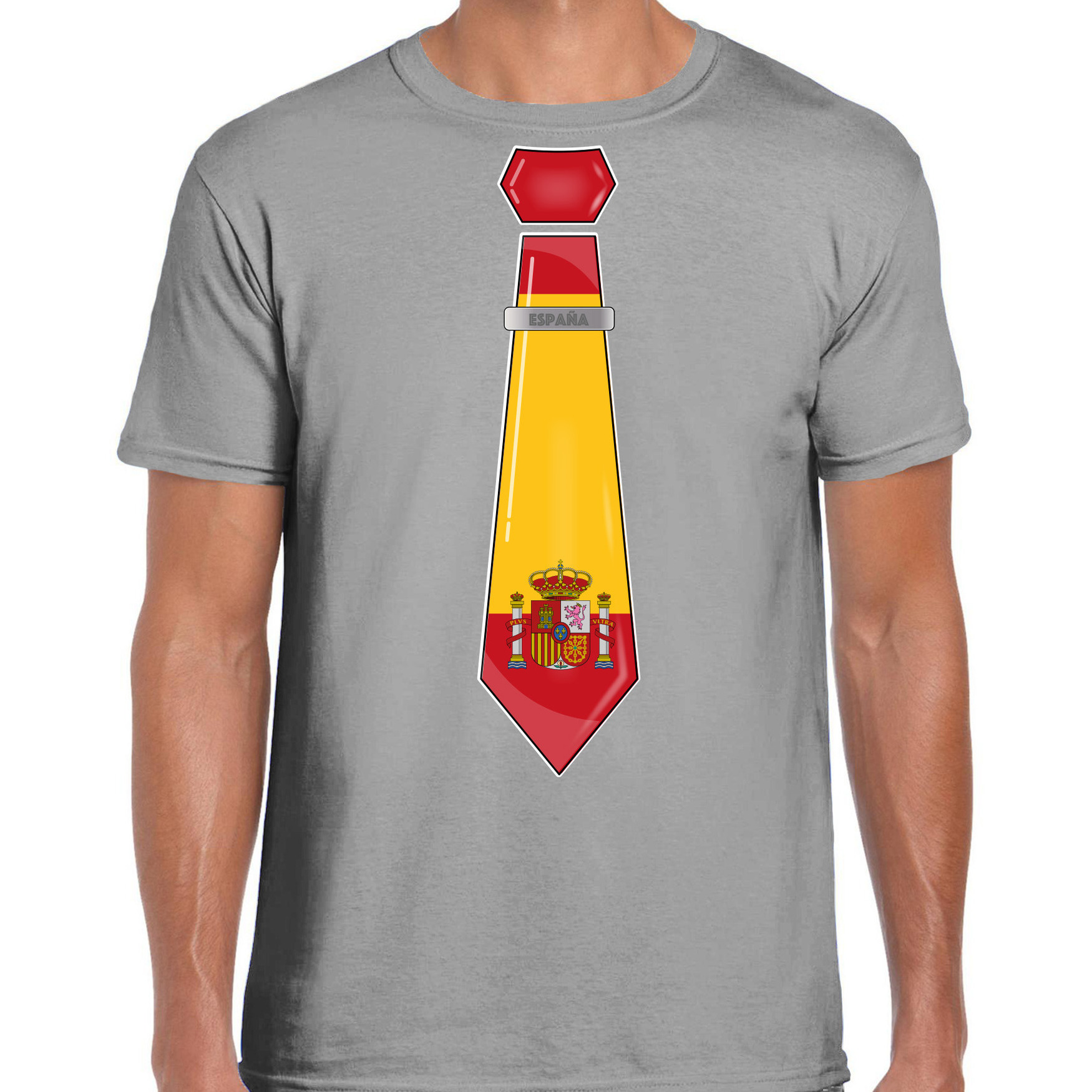 Verkleed T-shirt voor heren stropdas Spanje grijs supporter themafeest