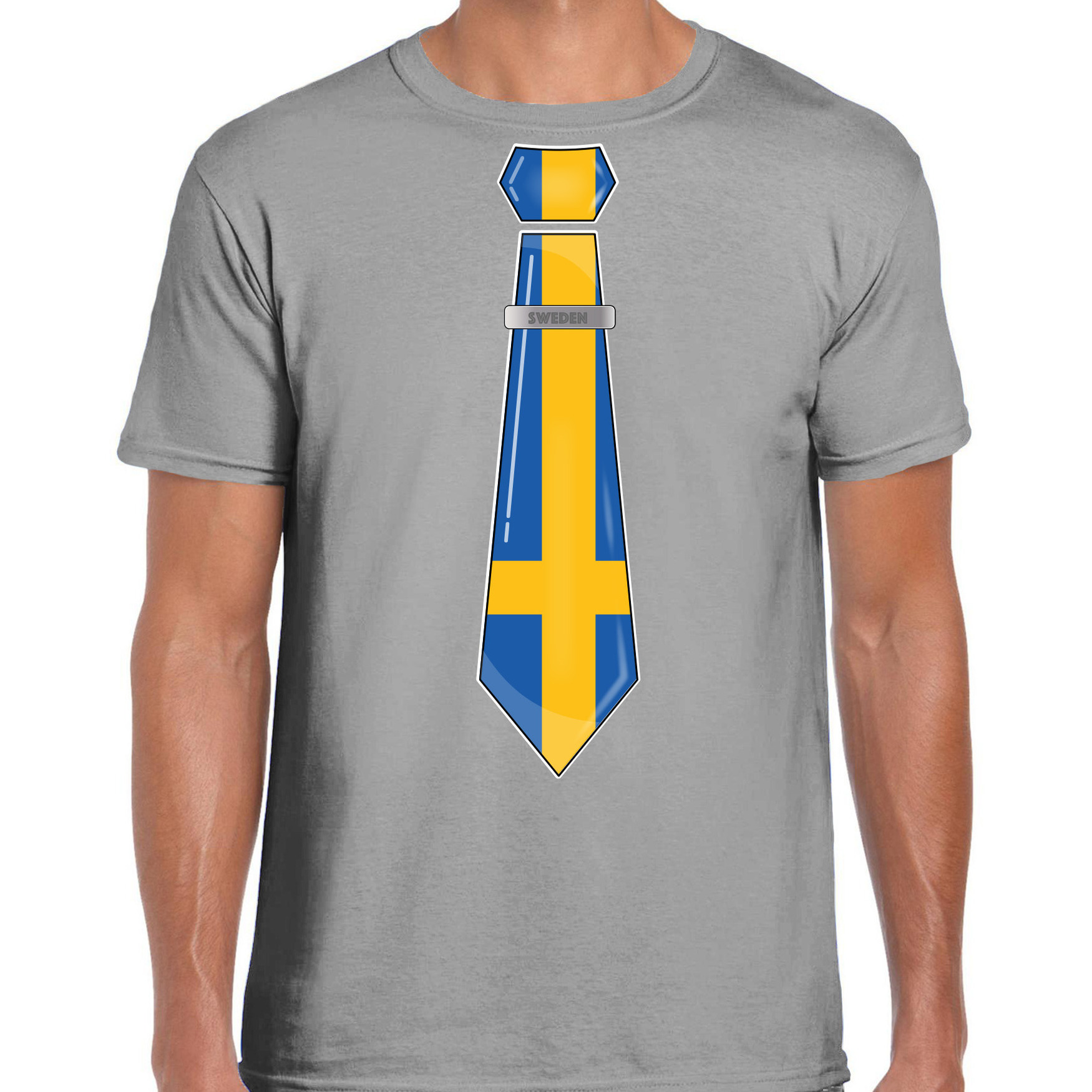 Verkleed T-shirt voor heren stropdas Zweden grijs supporter themafeest