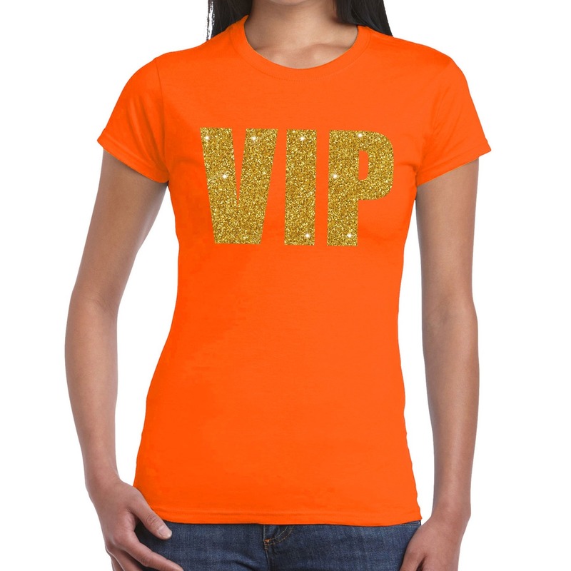VIP glitter goud tekst t-shirt oranje dames