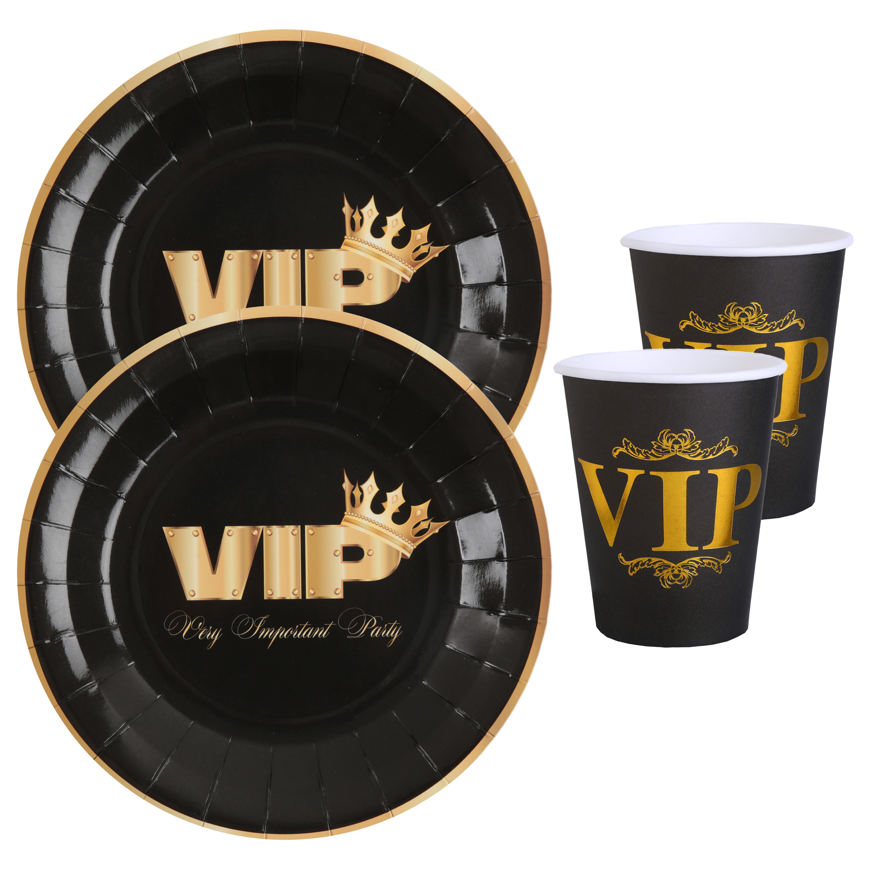 VIP thema feest wegwerp servies set 10x bordjes-10x bekers zwart-goud