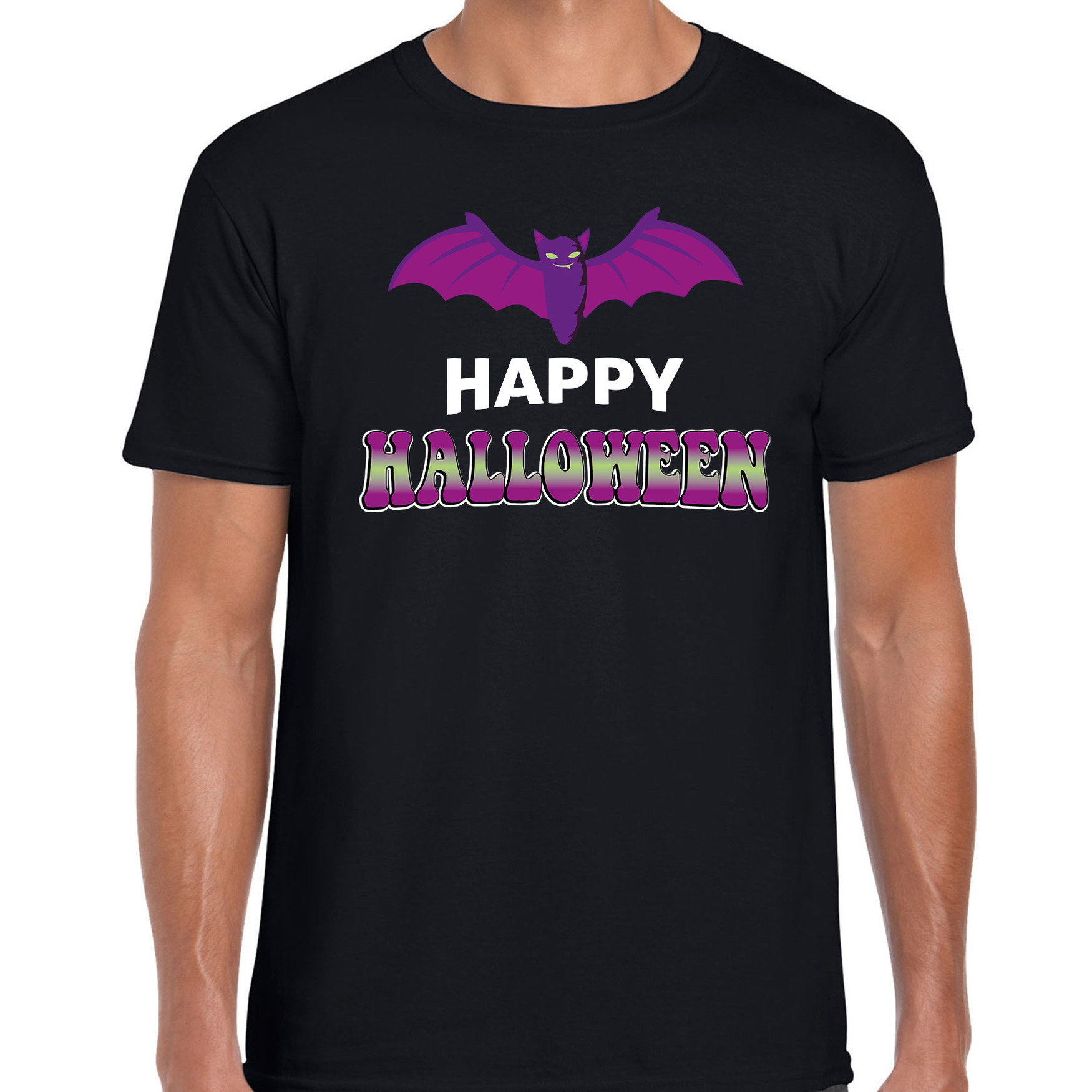 Vleermuis / happy halloween verkleed t-shirt zwart voor heren