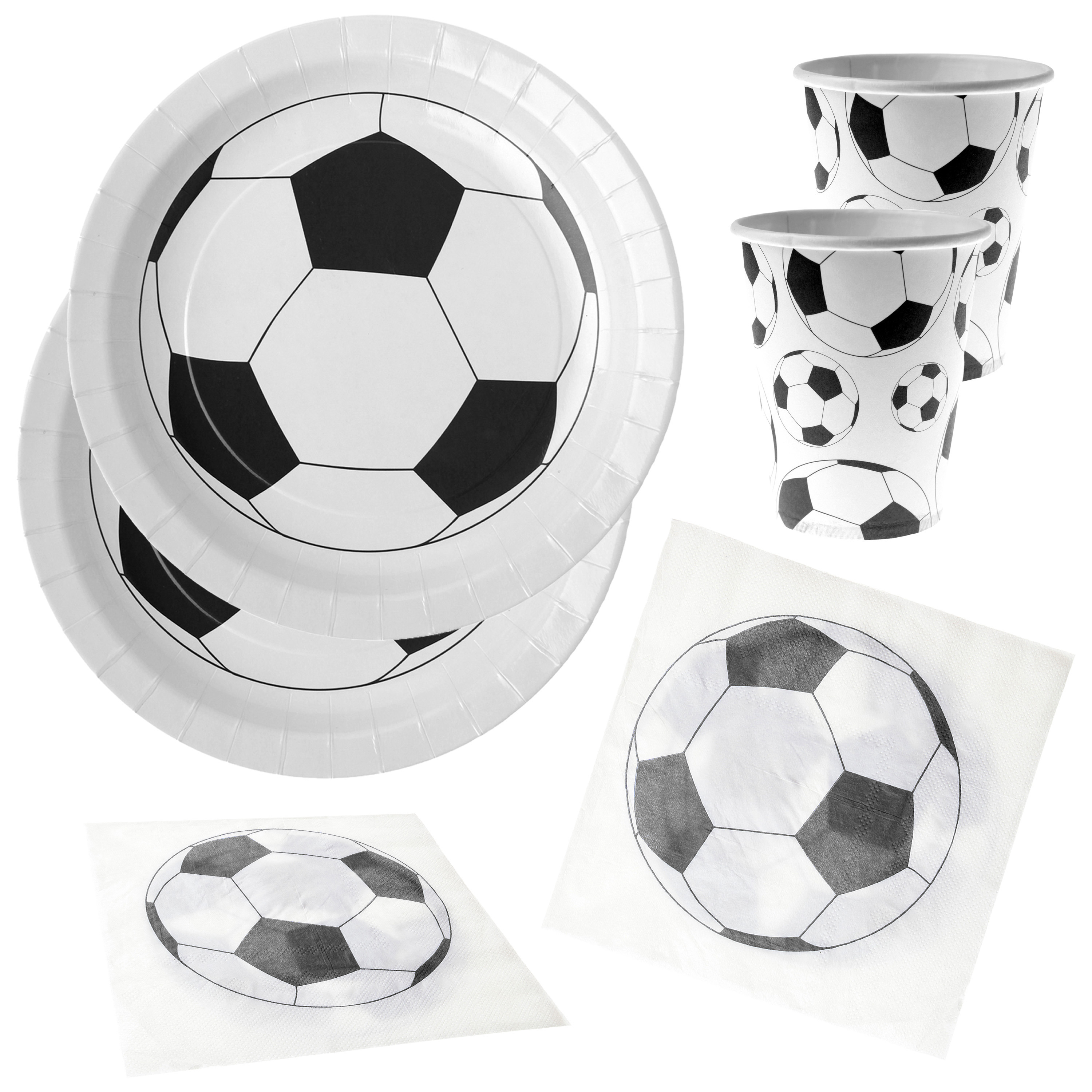 Voetbal thema feest wegwerp servies set 10x bordjes-10x bekers-20x servetten wit-zwart