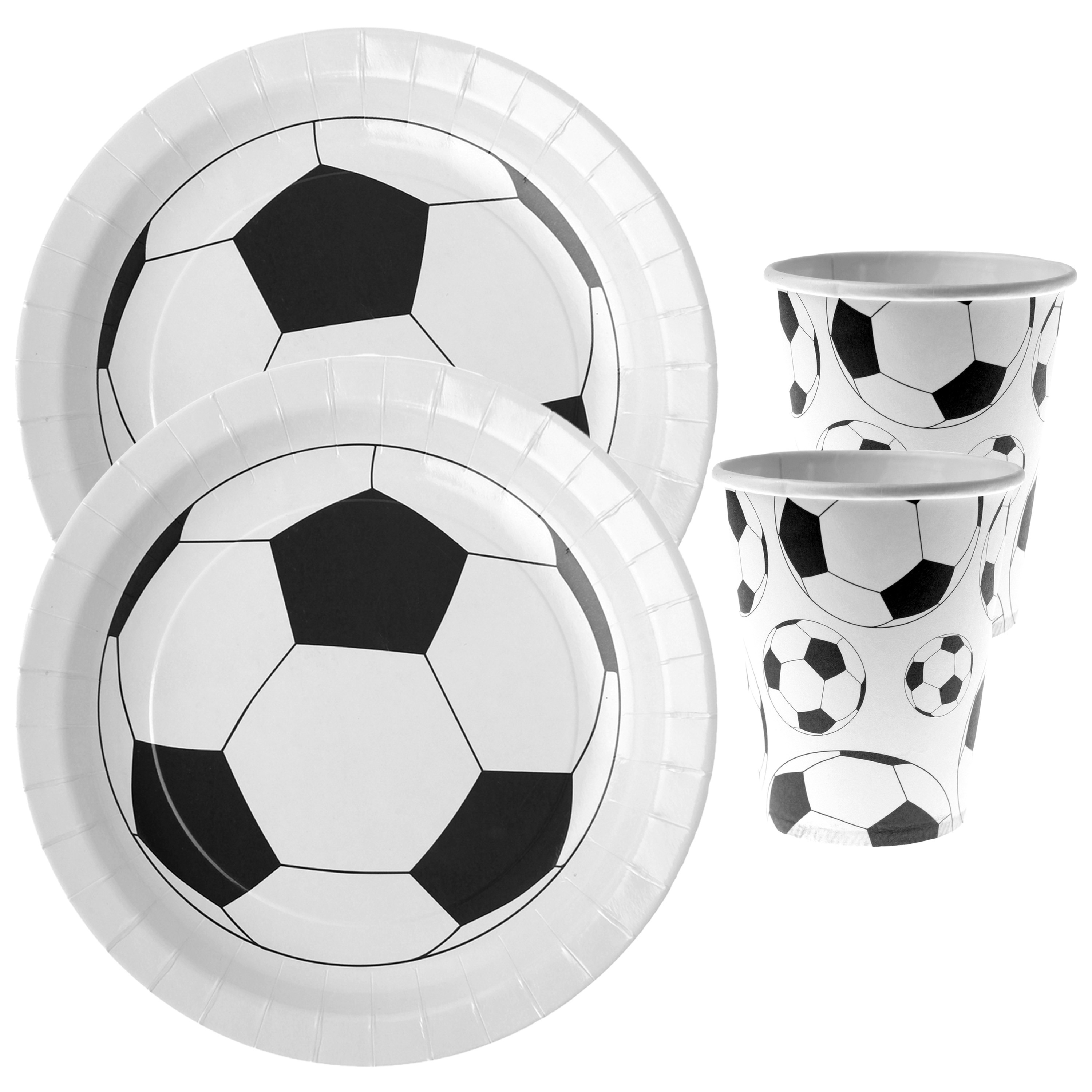 Voetbal thema feest wegwerp servies set 10x bordjes-10x bekers wit-zwart