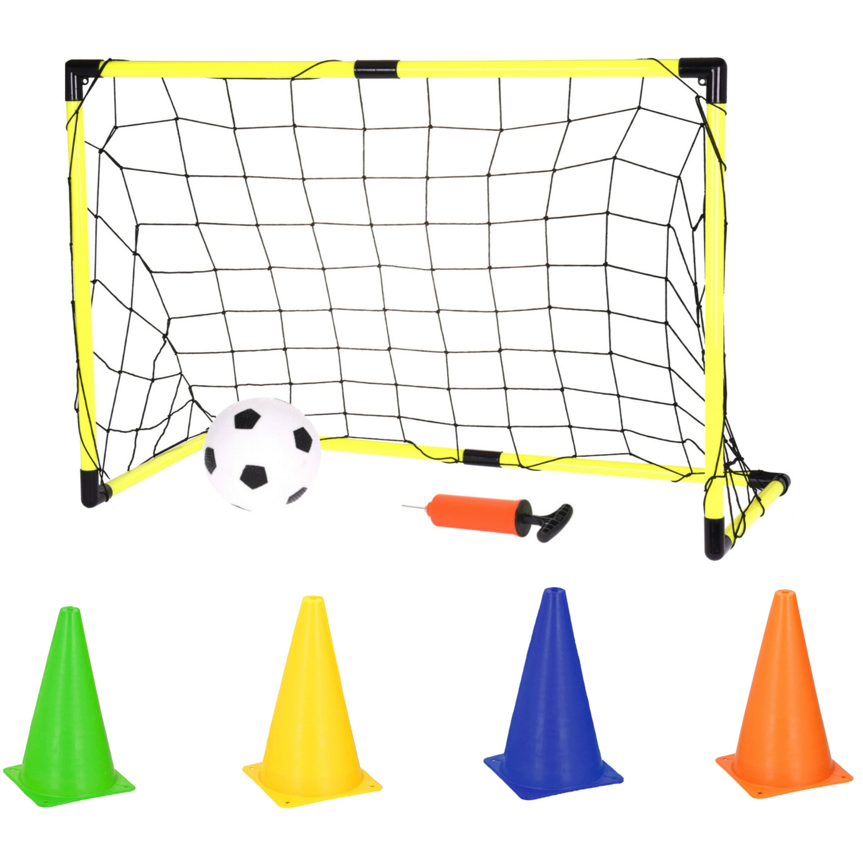 Voetbalgoal-voetbaldoel met bal en pomp incl. 10 gekleurde pionnen