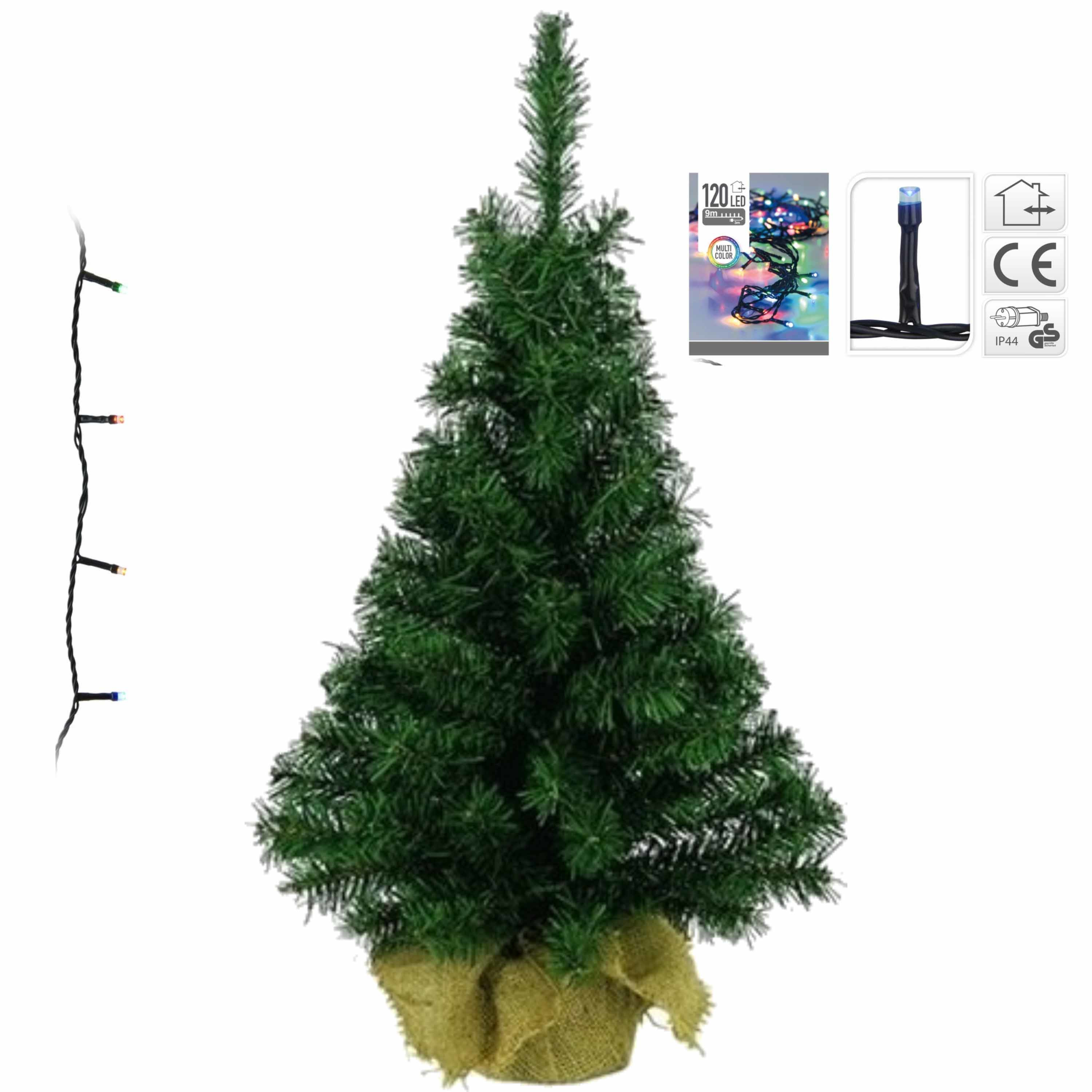 Volle kerstboom-kunstboom 75 cm inclusief gekleurde verlichting