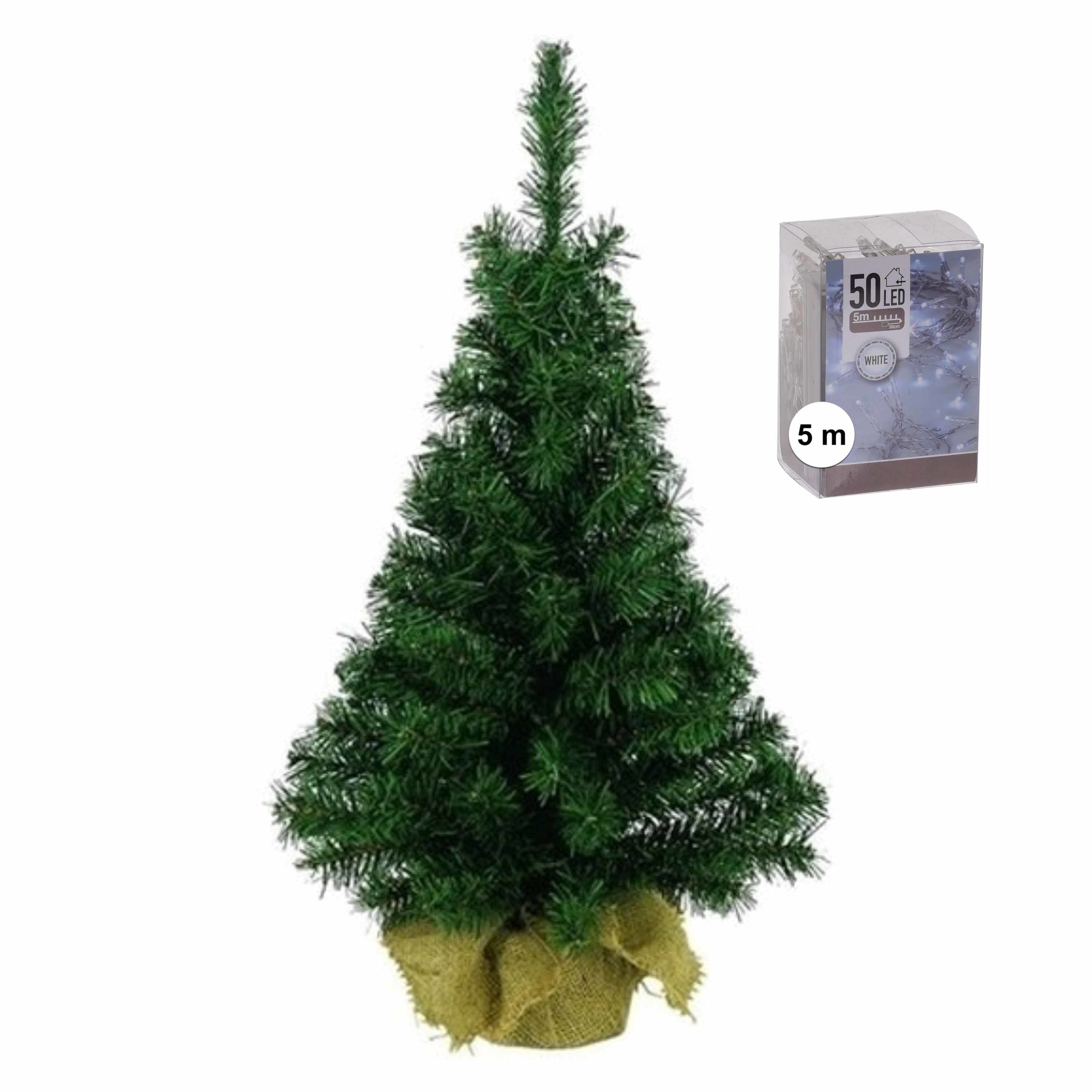 Volle mini kerstboom-kunstboom groen 45 cm inclusief helder witte kerstverlichting