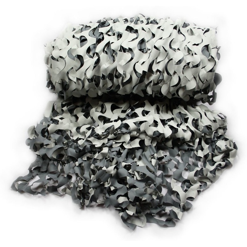 Voordeelset van 2x stuks camouflagenetten grijs/zwart/wit van 3 x 2,4 meter 100% waterafstotend en brandvertragend