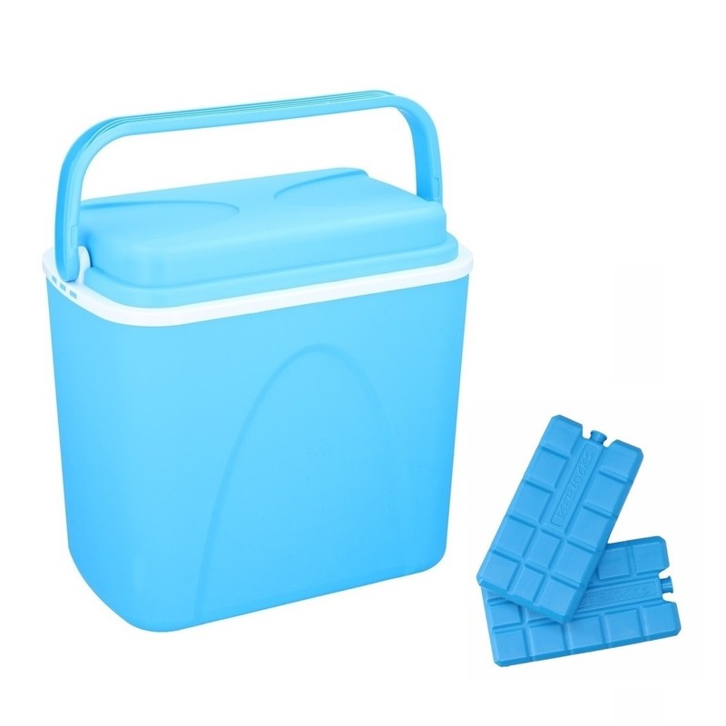 Voordelige blauwe koelbox 24 liter inclusief 8 koelelementen -