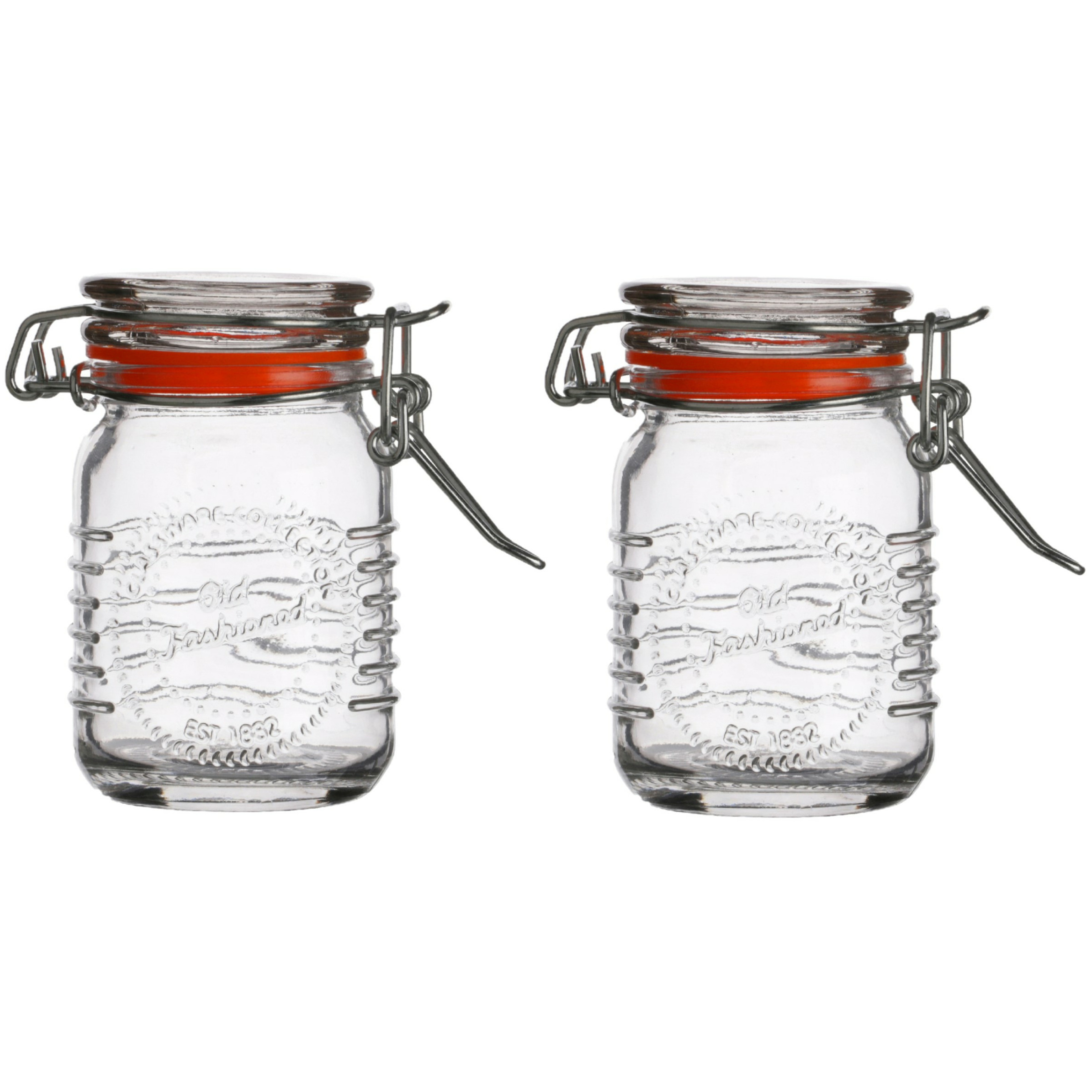 Voorraadpotje-kruidenpotje 2x mini 70 ml glas met beugelsluiting D5 x H8 cm