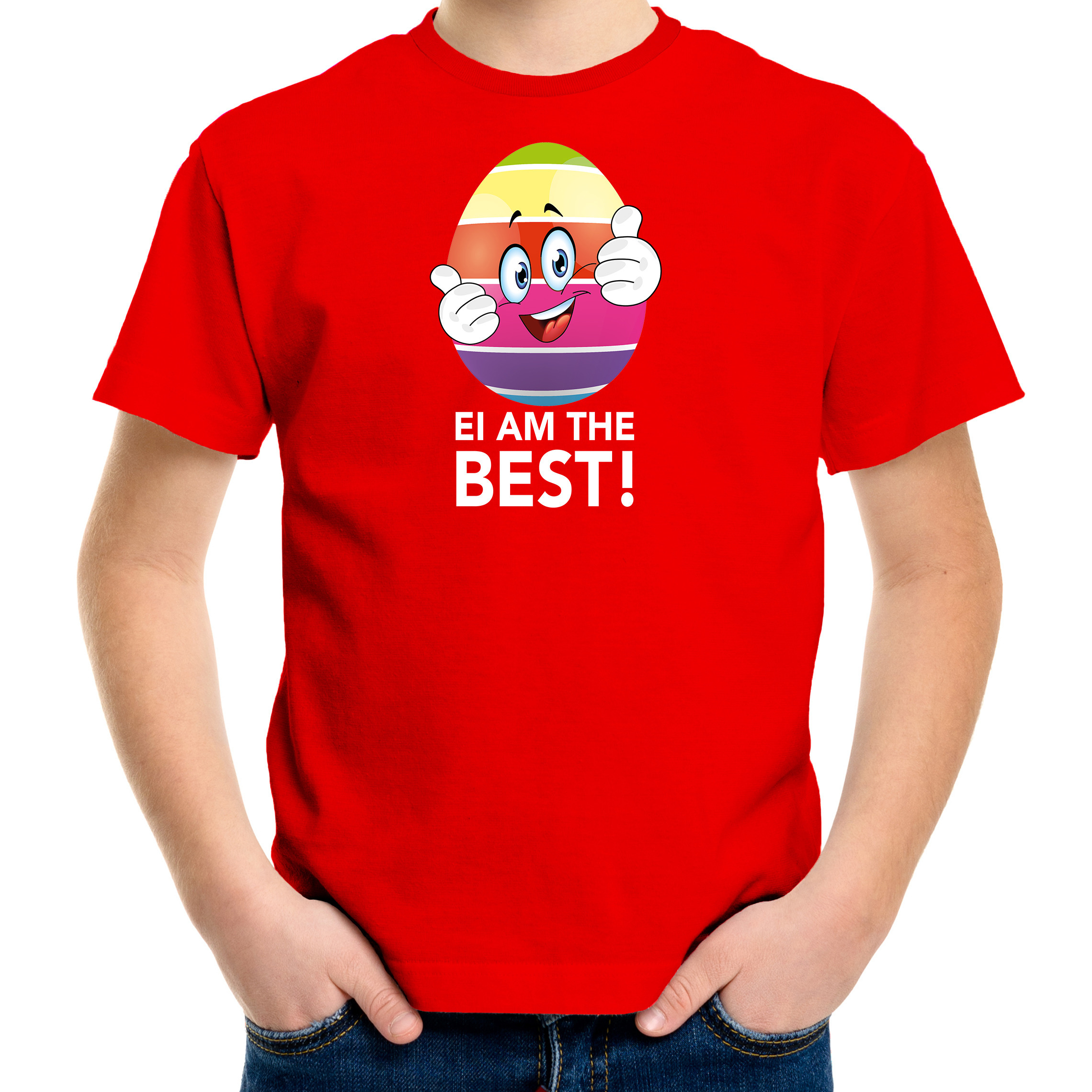 Vrolijk Paasei ei am the best t-shirt rood voor kinderen - Paas kleding - outfit