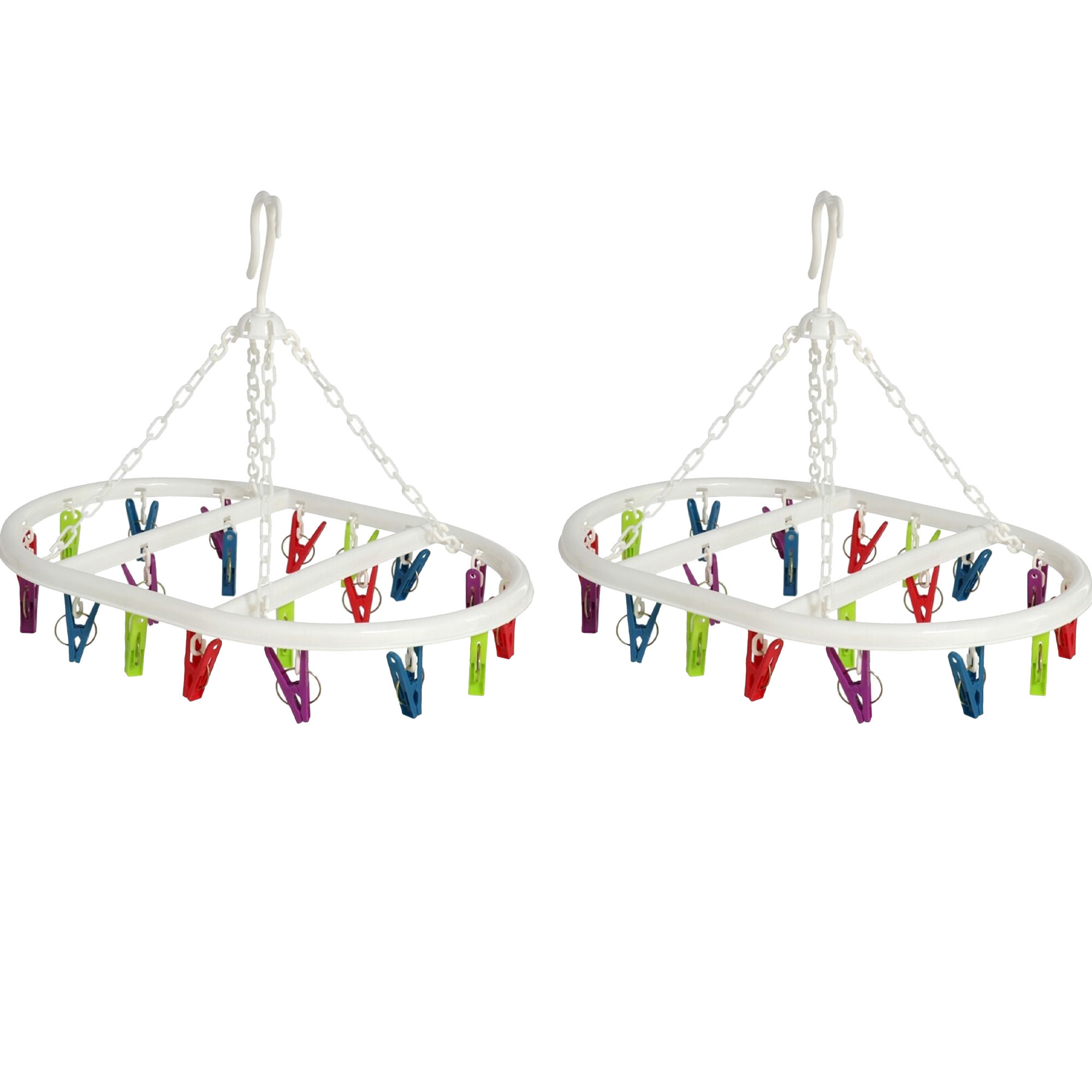 Wasgoed droogcarrousel-droogmolen 2x 20 clips-knijpers multi kleuren kunststof 29 x 42 cm