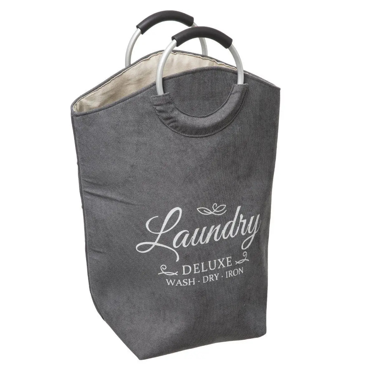 Wasmand XXL wasgoed zak met hengsels grijs 35 liter 52 x 28 x 60 cm