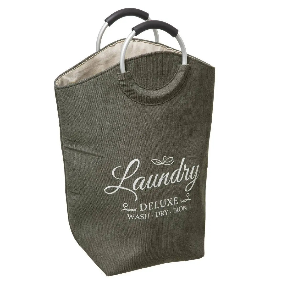Wasmand XXL wasgoed zak met hengsels olijfgroen 35 liter 52 x 28 x 60 cm