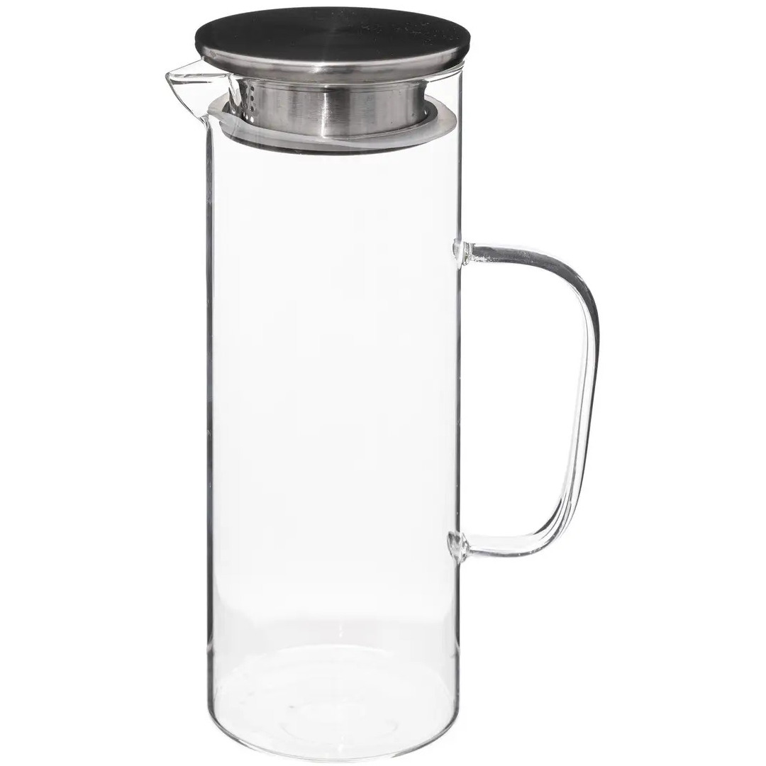 Secret de Gourmet Water Karaf/Schenkkan - met rvs dop - glas - 1.1 Liter - D9 x H22 cm -