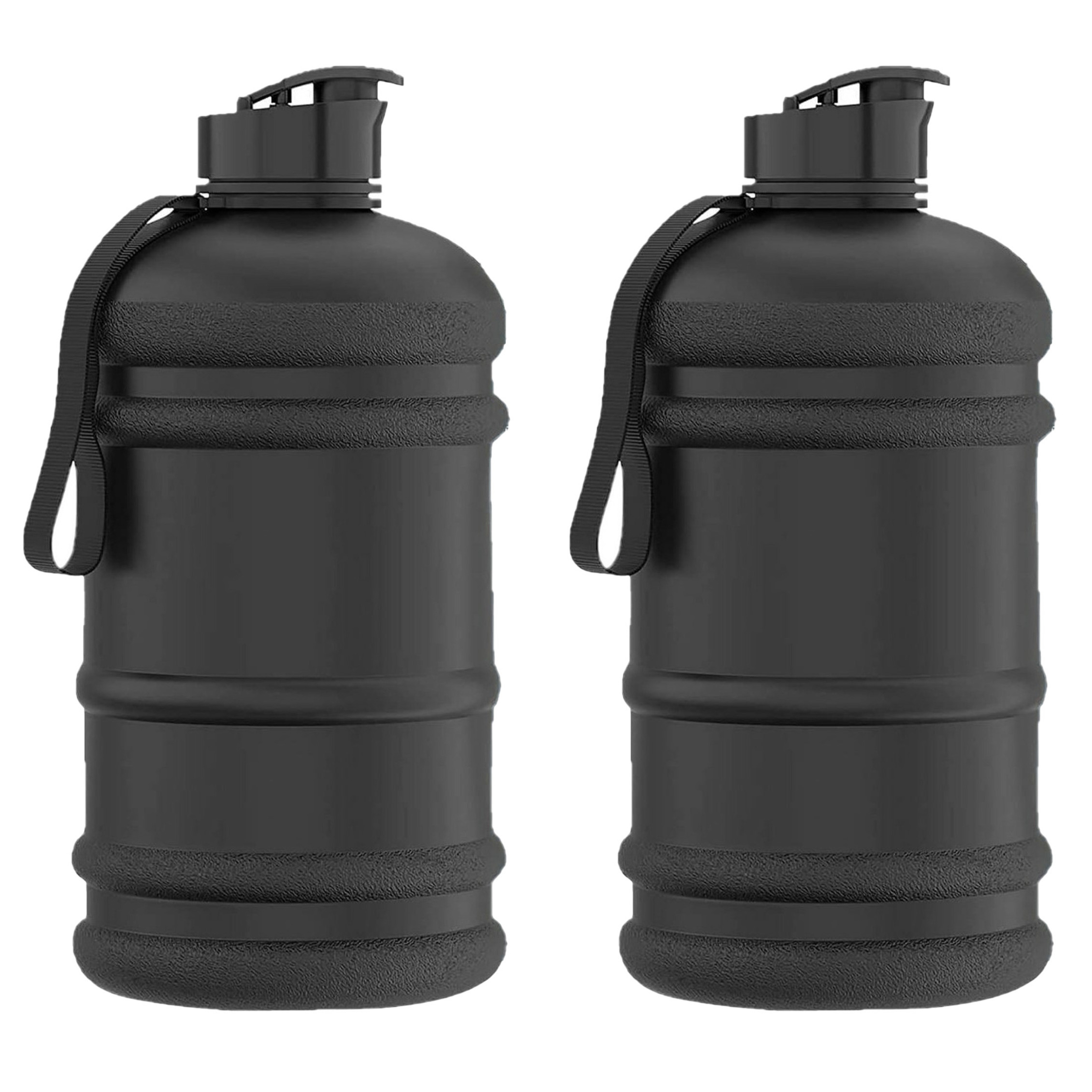 Waterfles-drinkfles 2x zwart 2,2 liter BPA vrij kunststof pop up dop
