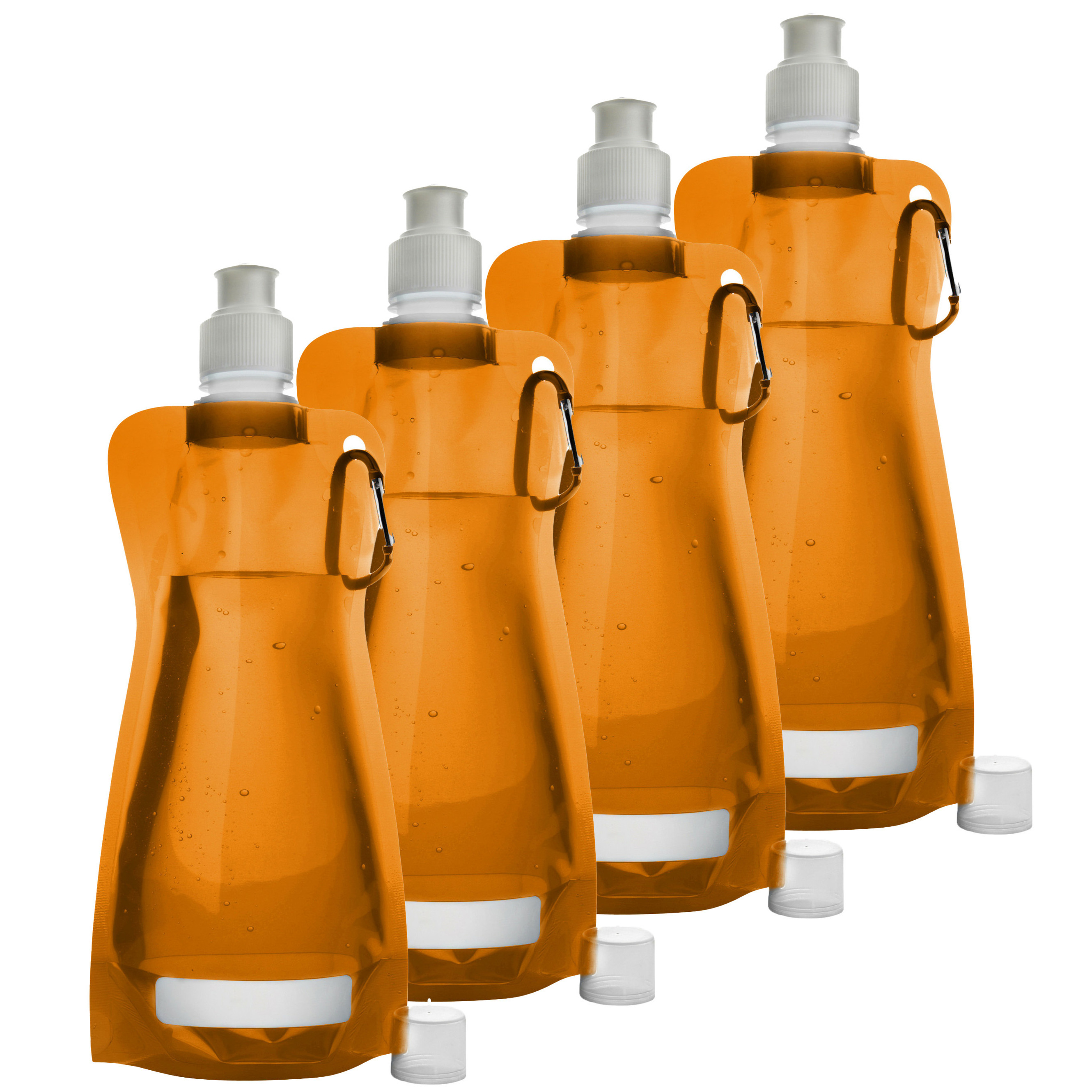 Waterfles-drinkfles opvouwbaar 10x oranje kunststof 420 ml schroefdop karabijnhaak