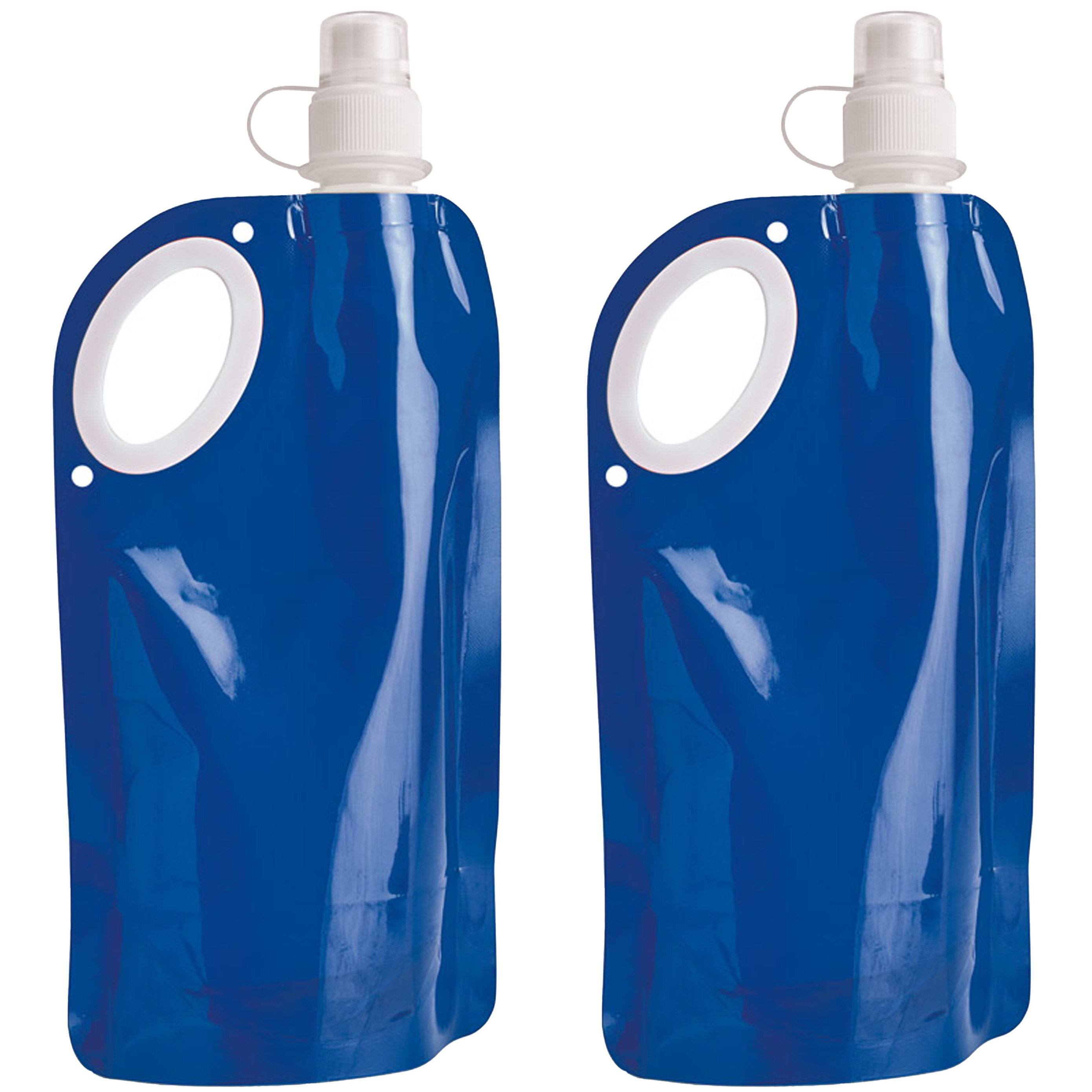 Waterfles-drinkfles opvouwbaar 2x blauw kunststof 770 ml schroefdop waterzak