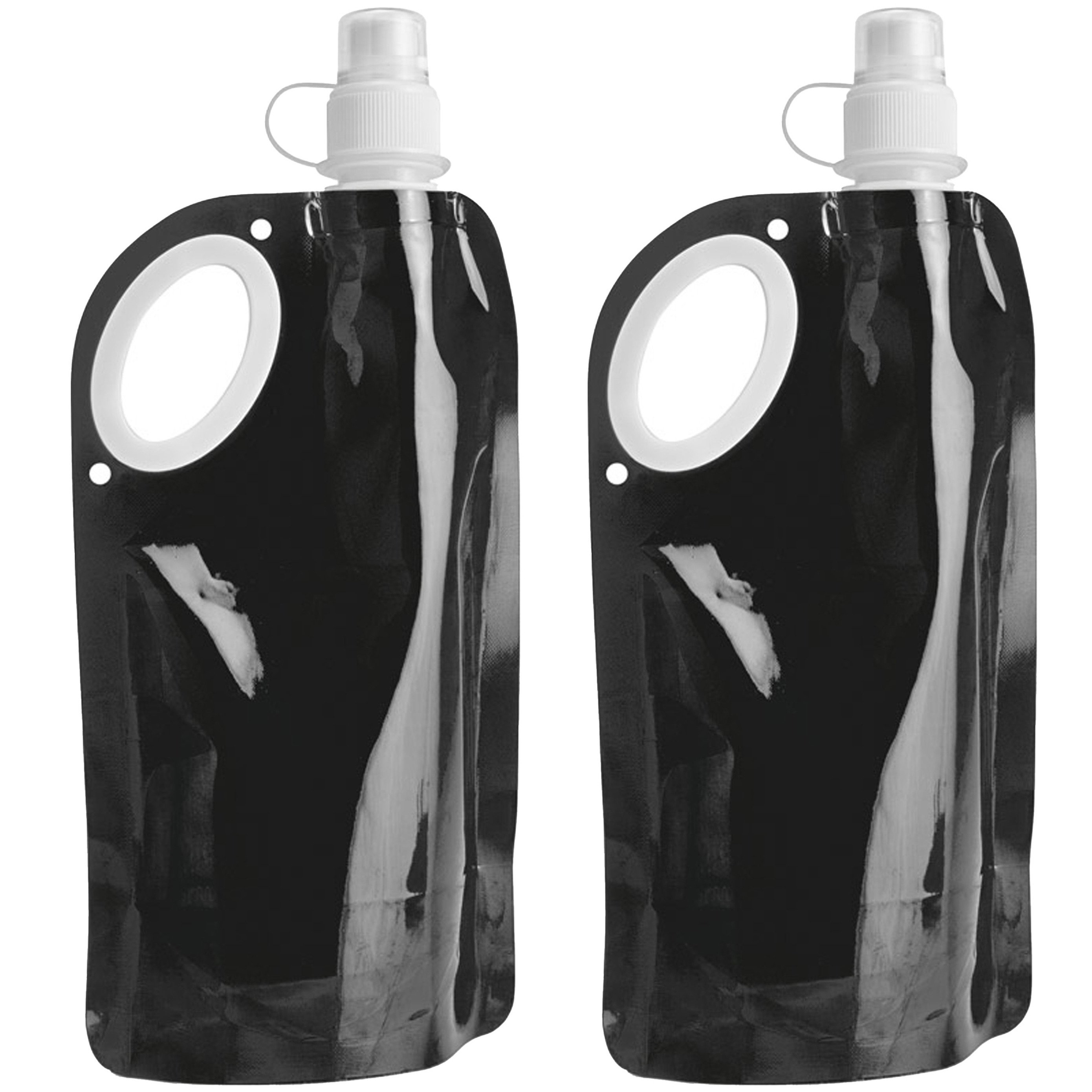 Waterfles-drinkfles opvouwbaar 2x zwart kunststof 770 ml schroefdop waterzak