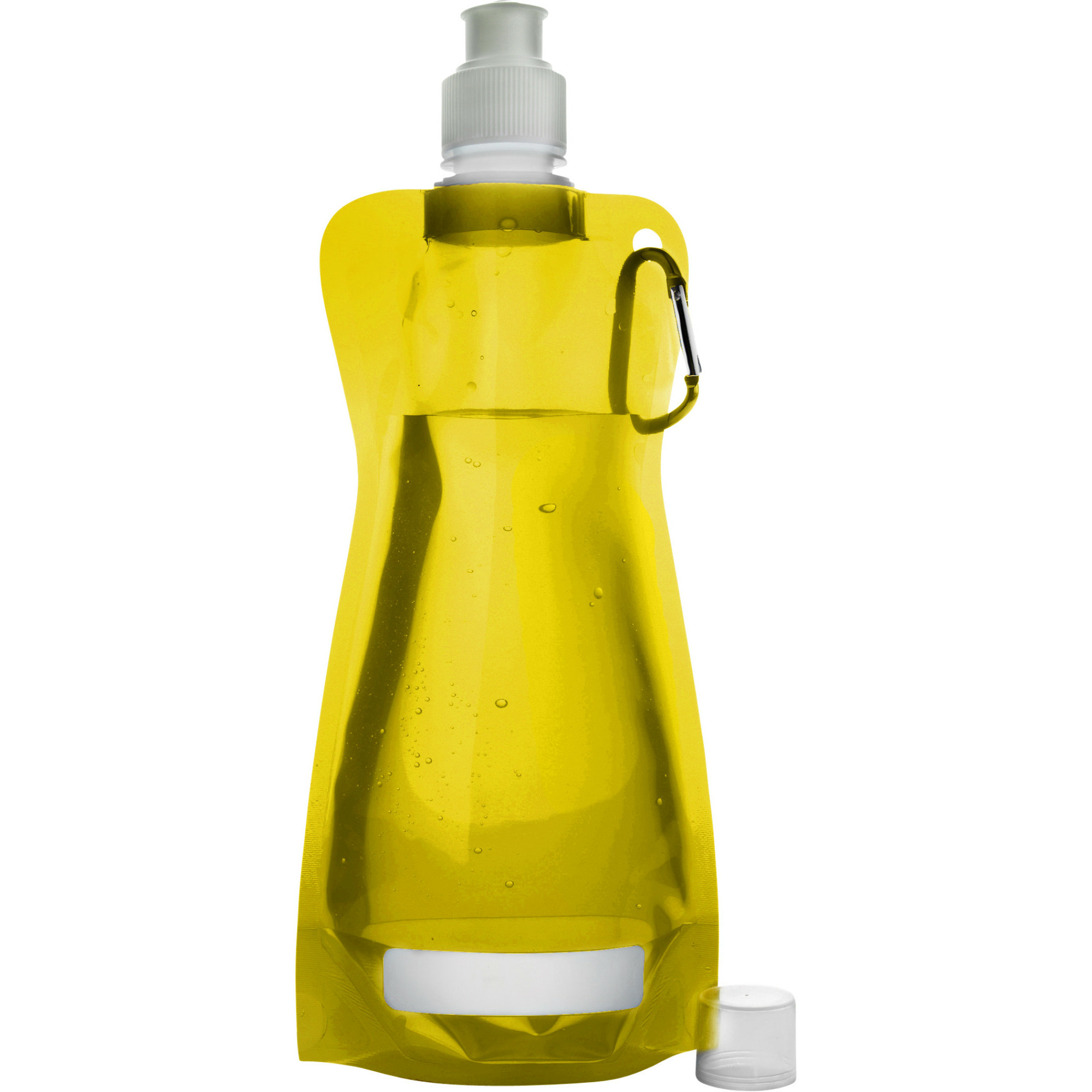 Waterfles-drinkfles opvouwbaar geel kunststof 420 ml schroefdop karabijnhaak