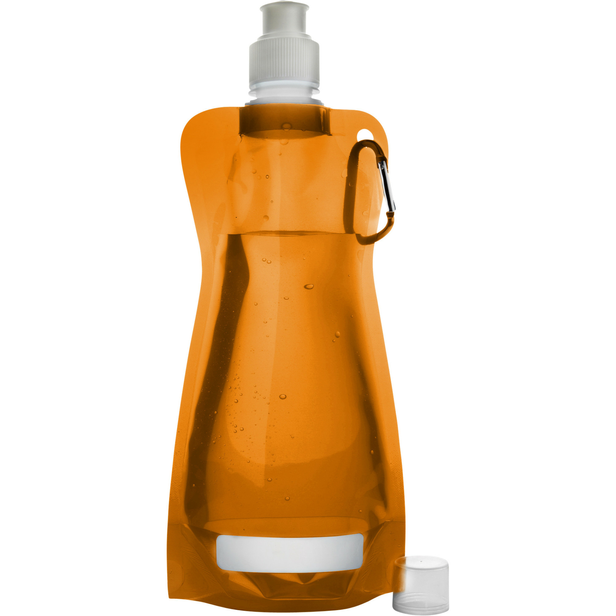 Waterfles-drinkfles opvouwbaar oranje kunststof 420 ml schroefdop karabijnhaak