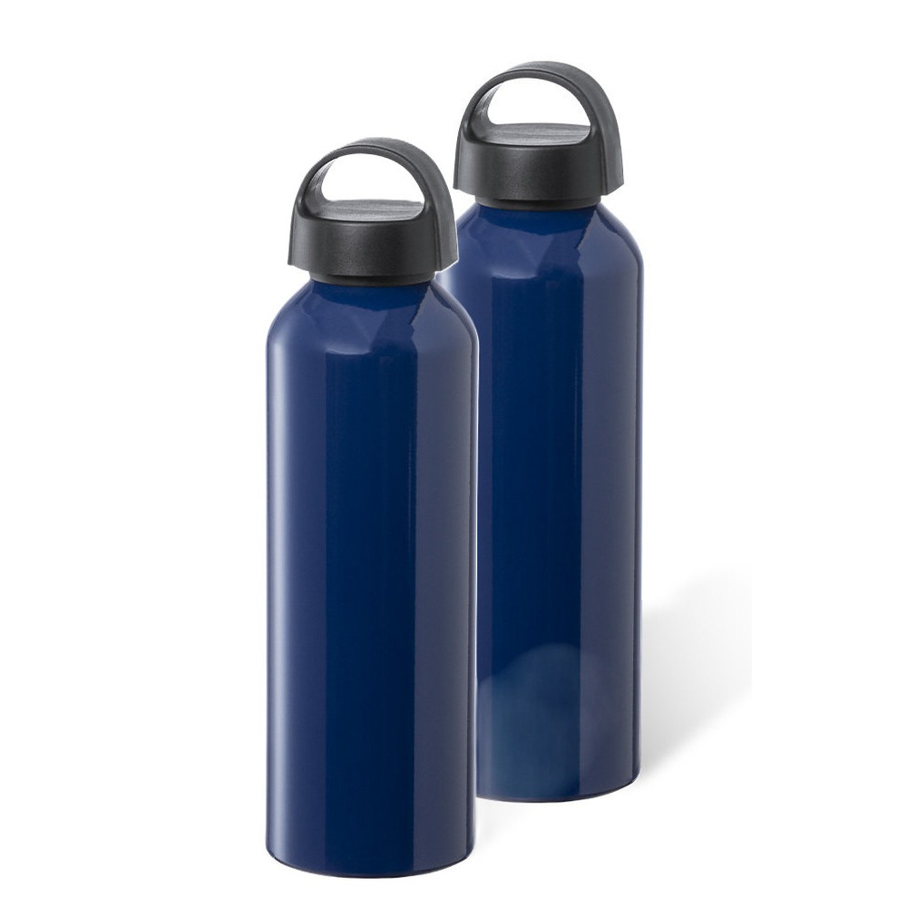 Waterfles / drinkfles / sportfles - 2x - glans donkerblauw - aluminium - 800 ml - schroefdop -