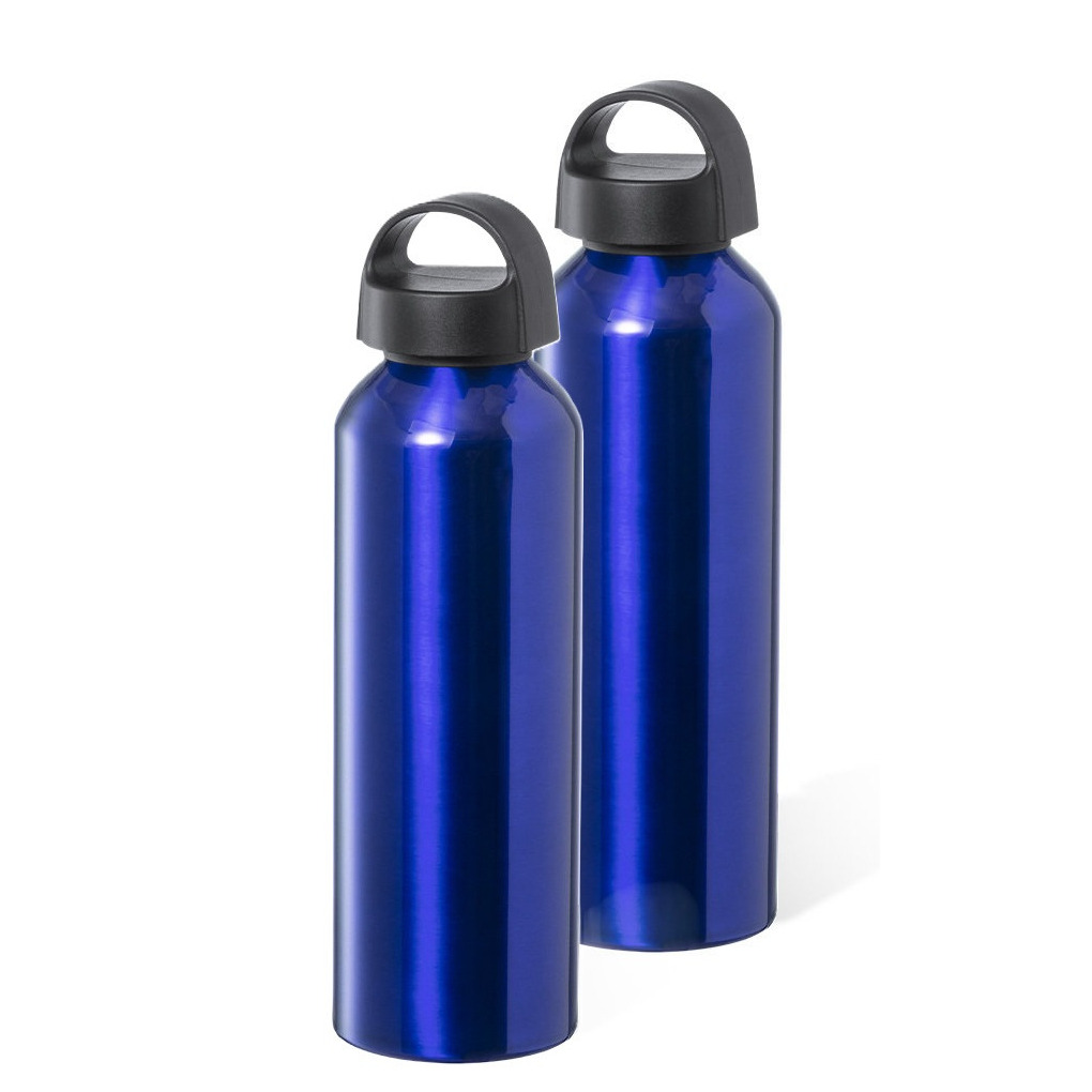 Waterfles / drinkfles / sportfles - 2x - metallic blauw - aluminium - 800 ml - schroefdop -