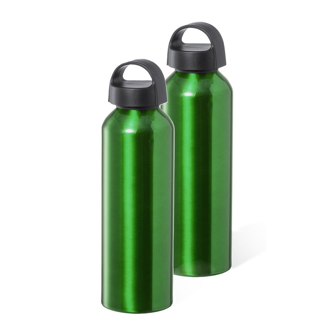 Waterfles / drinkfles / sportfles - 2x - metallic groen - aluminium - 800 ml - schroefdop -