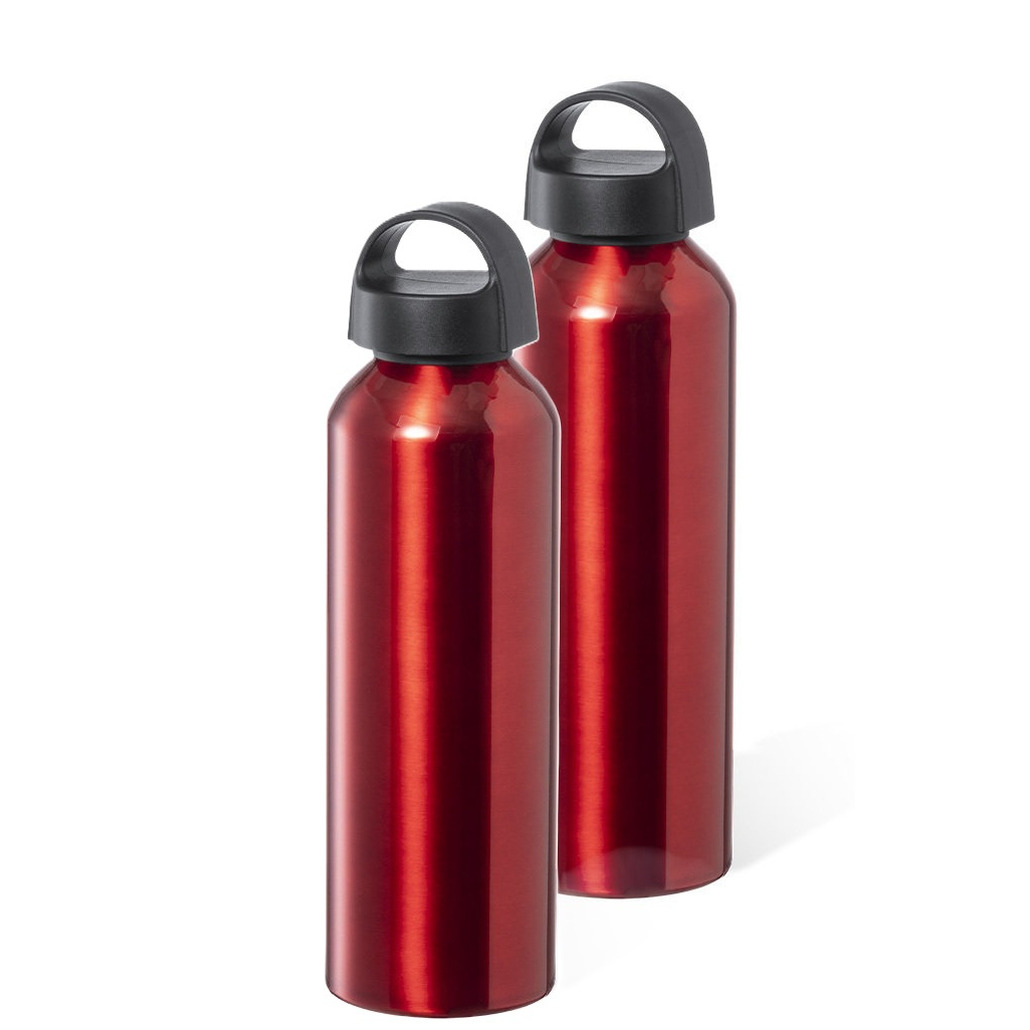 Waterfles / drinkfles / sportfles - 2x - metallic rood - aluminium - 800 ml - schroefdop -