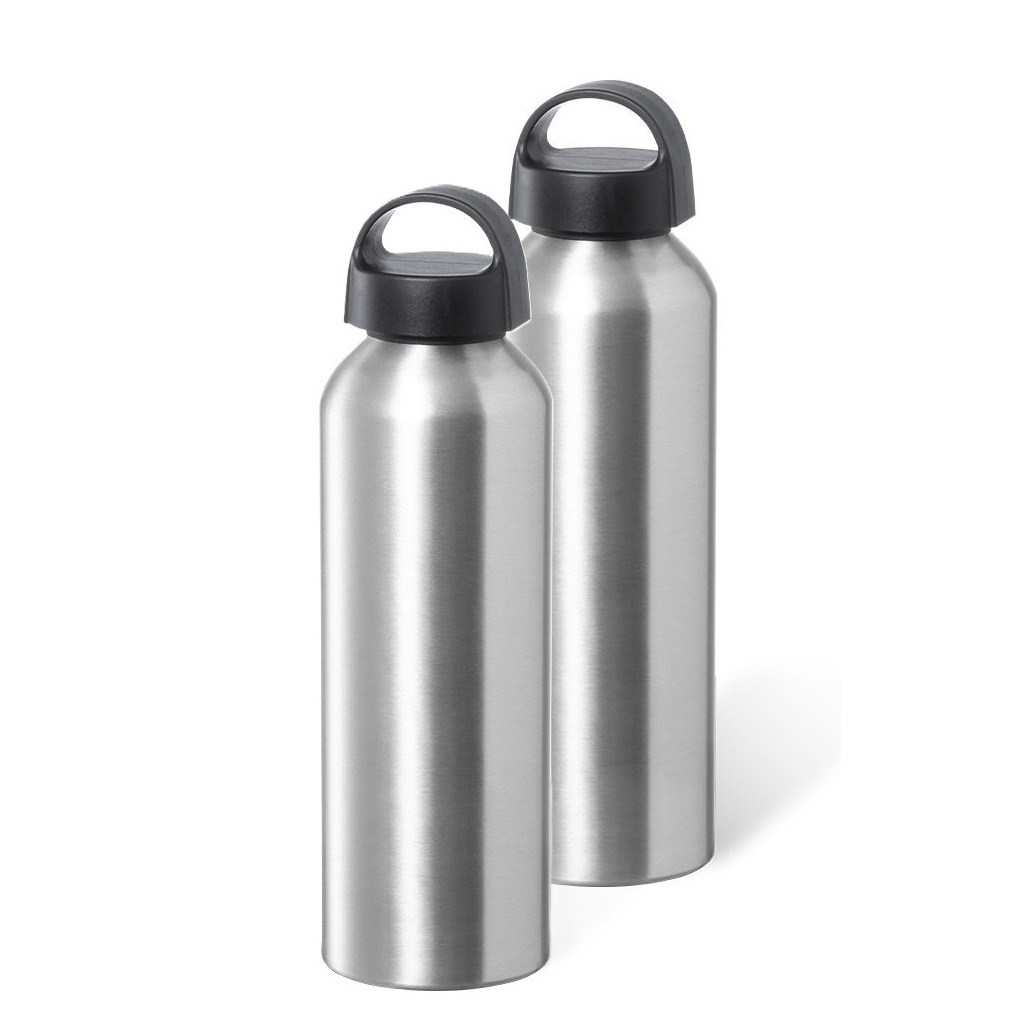 Waterfles / drinkfles / sportfles - 2x - metallic zilver - aluminium - 800 ml - schroefdop -