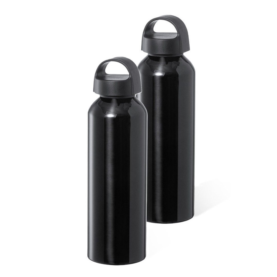 Waterfles / drinkfles / sportfles - 2x - metallic zwart - aluminium - 800 ml - schroefdop -
