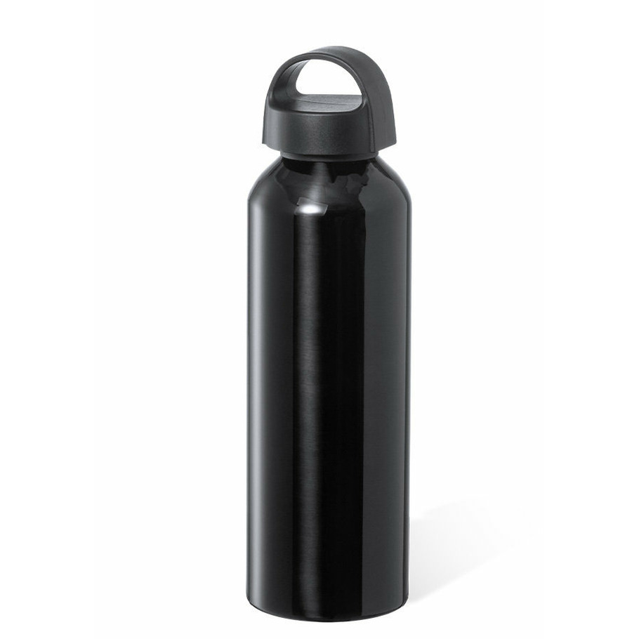 Waterfles / drinkfles / sportfles - metallic zwart - aluminium - 800 ml - schroefdop -