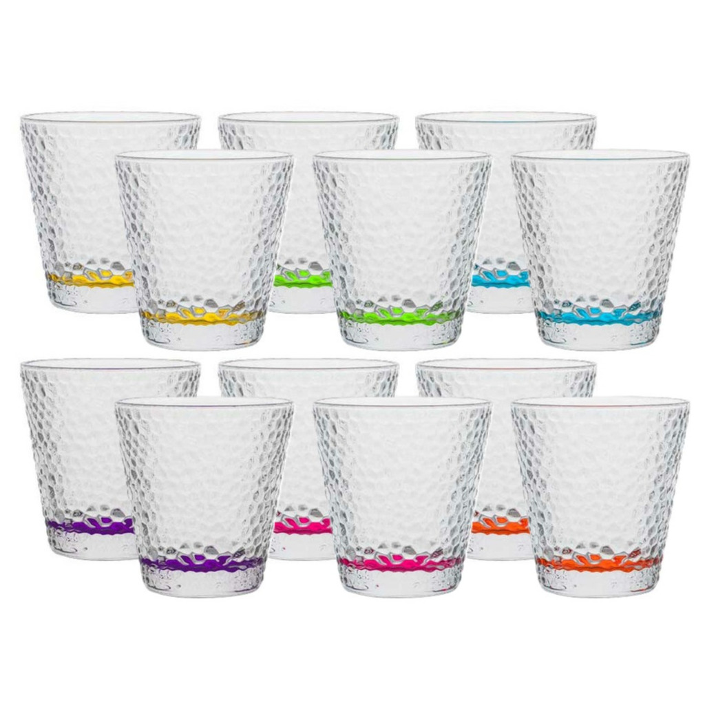 Waterglazen-drinkglazen Colorama 12x transparant kleurenmix 310 ml 9 cm