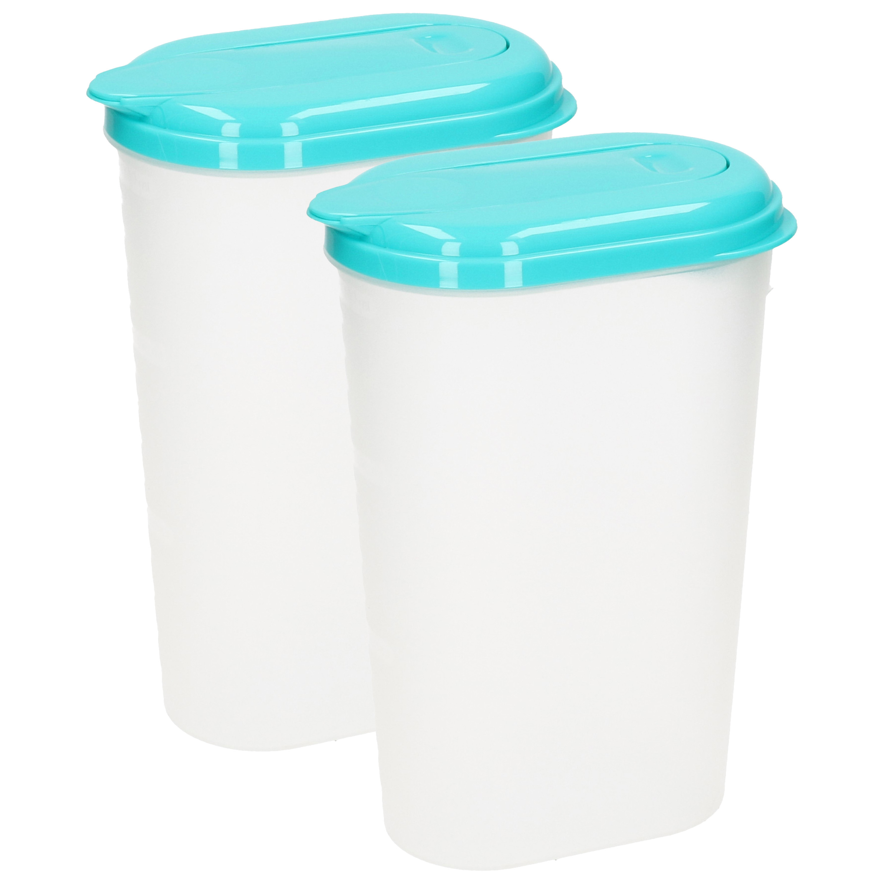 PlasticForte Waterkan/sapkan - 2x - transparant/aqua groen - met deksel - 1.6 liter - kunststof -