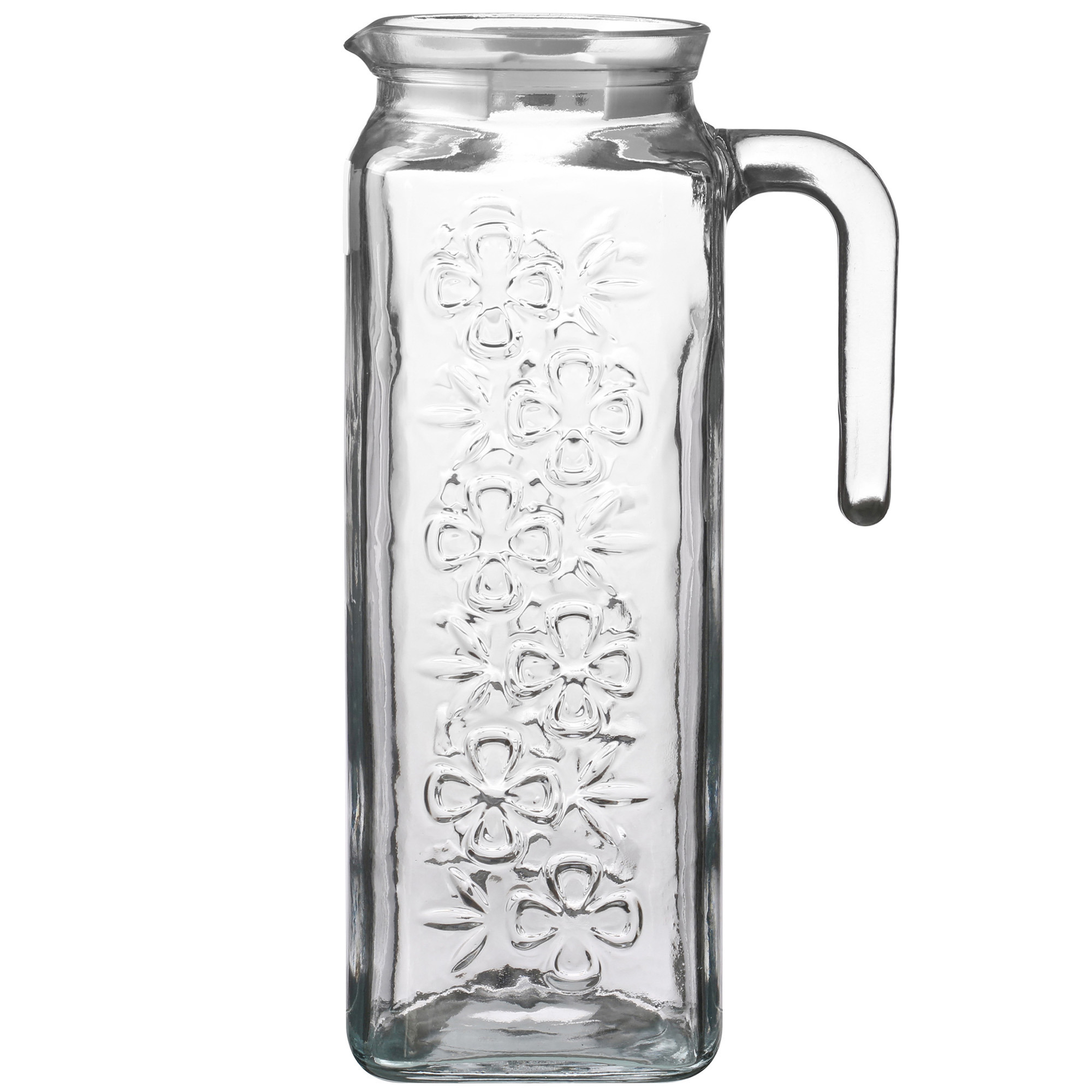 LAV Waterkan/sapkan karaf - gedecoreerd glas - transparant - met kunststof deksel - 1.2 liter -