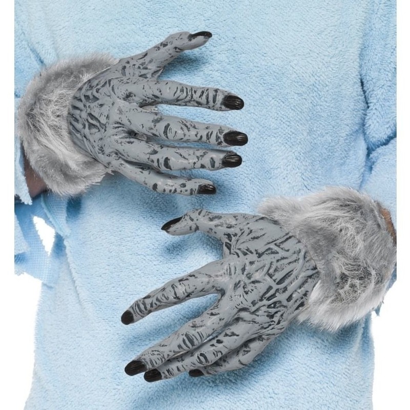 Weerwolf handschoenen grijs met nepbont voor volwassenen