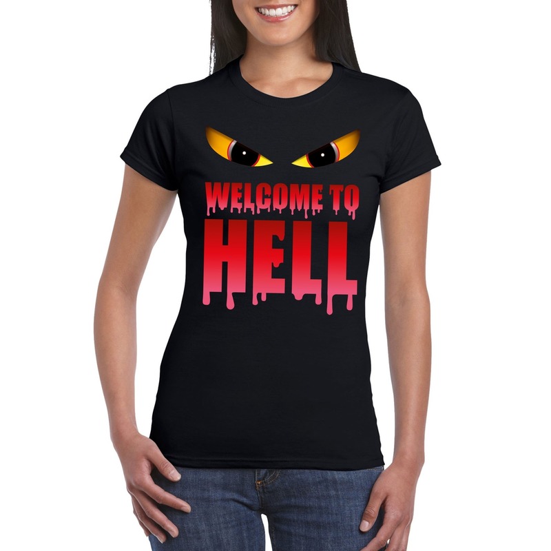 Welcome to hell Halloween Duivel t-shirt zwart dames