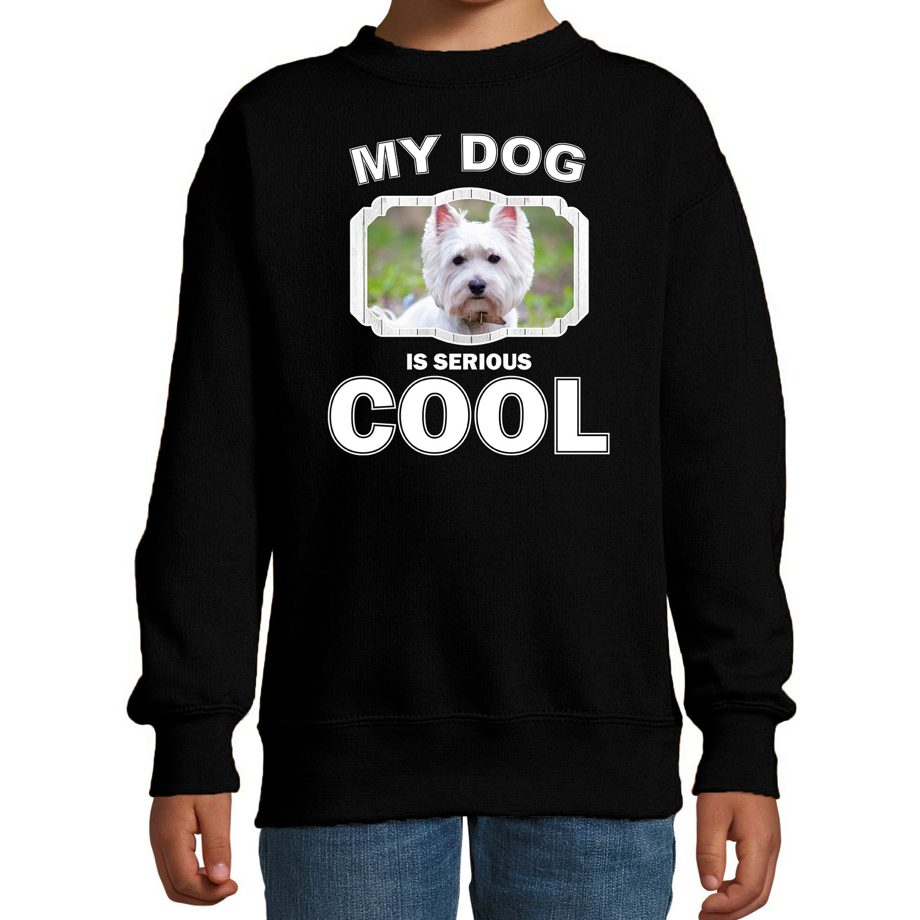 West terrier honden trui-sweater my dog is serious cool zwart voor kinderen