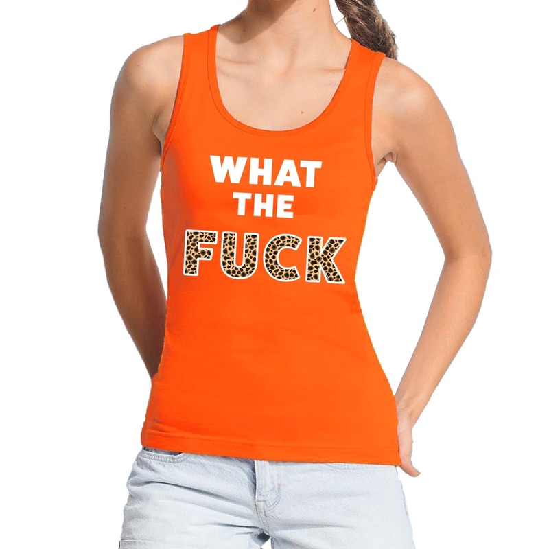 What the Fuck tijgerprint tekst tanktop-mouwloos shirt oranje