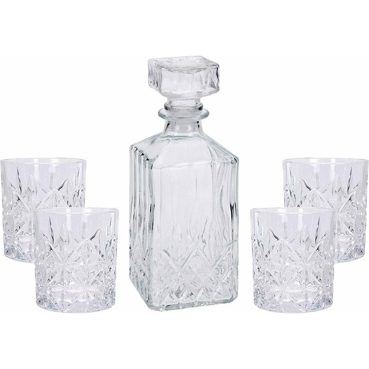 Whisky-water karaf glas 900 ml incl. 4x stuks glazen 230 ml