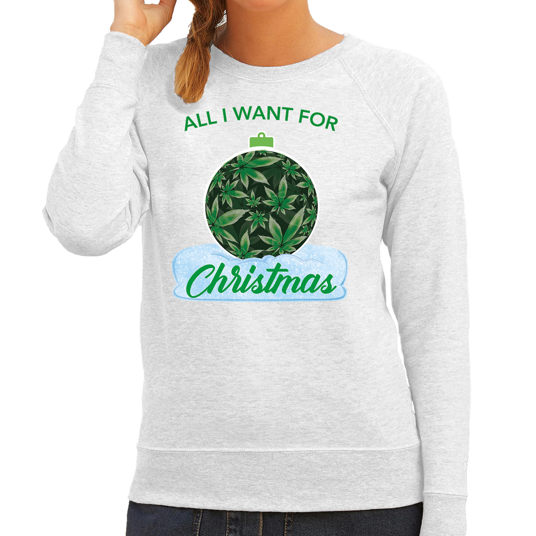 Wiet Kerstbal sweater-outfit All i want for Christmas grijs voor dames