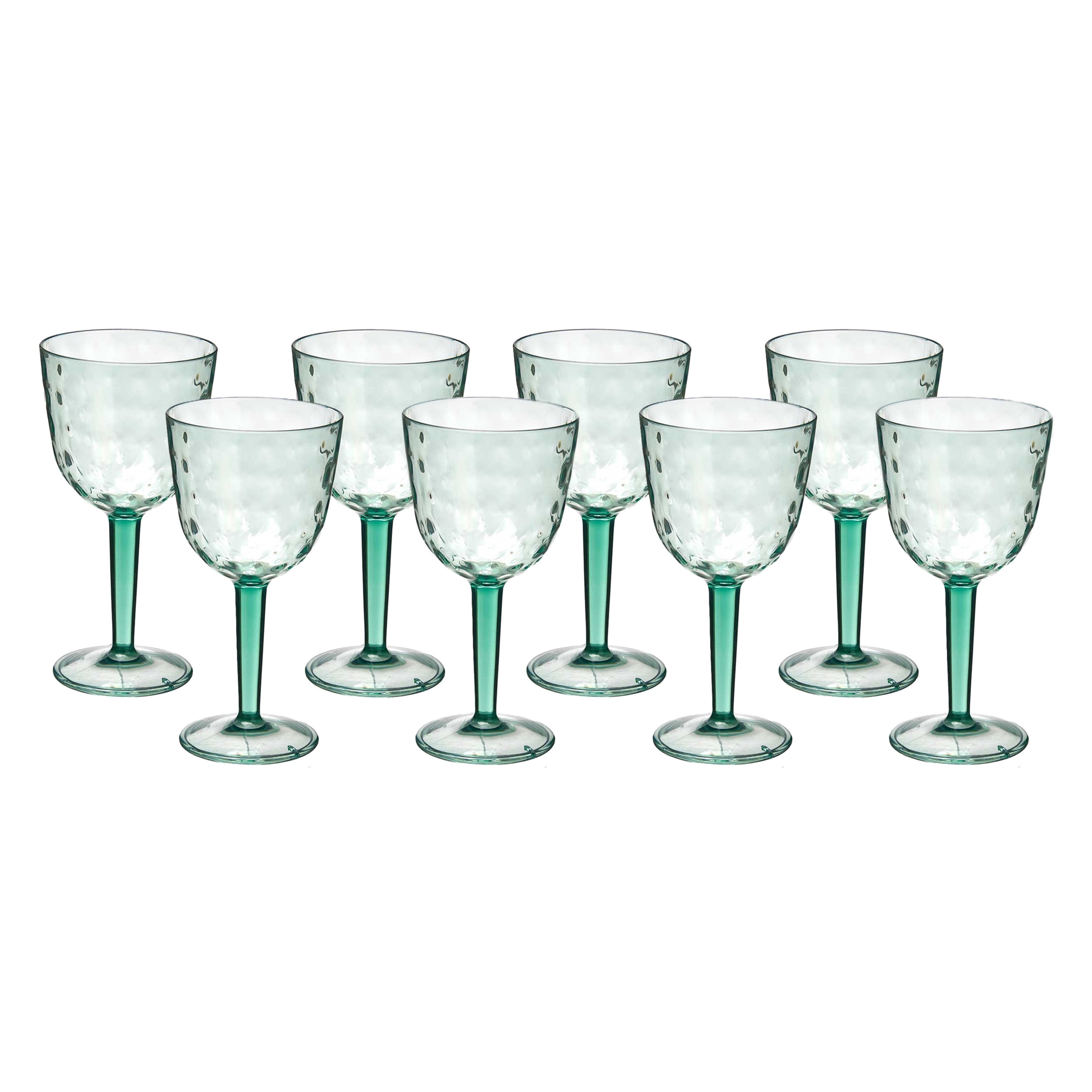 Leknes Wijnglas Gloria - 8x - transparant groen - onbreekbaar kunststof - 450 ml -