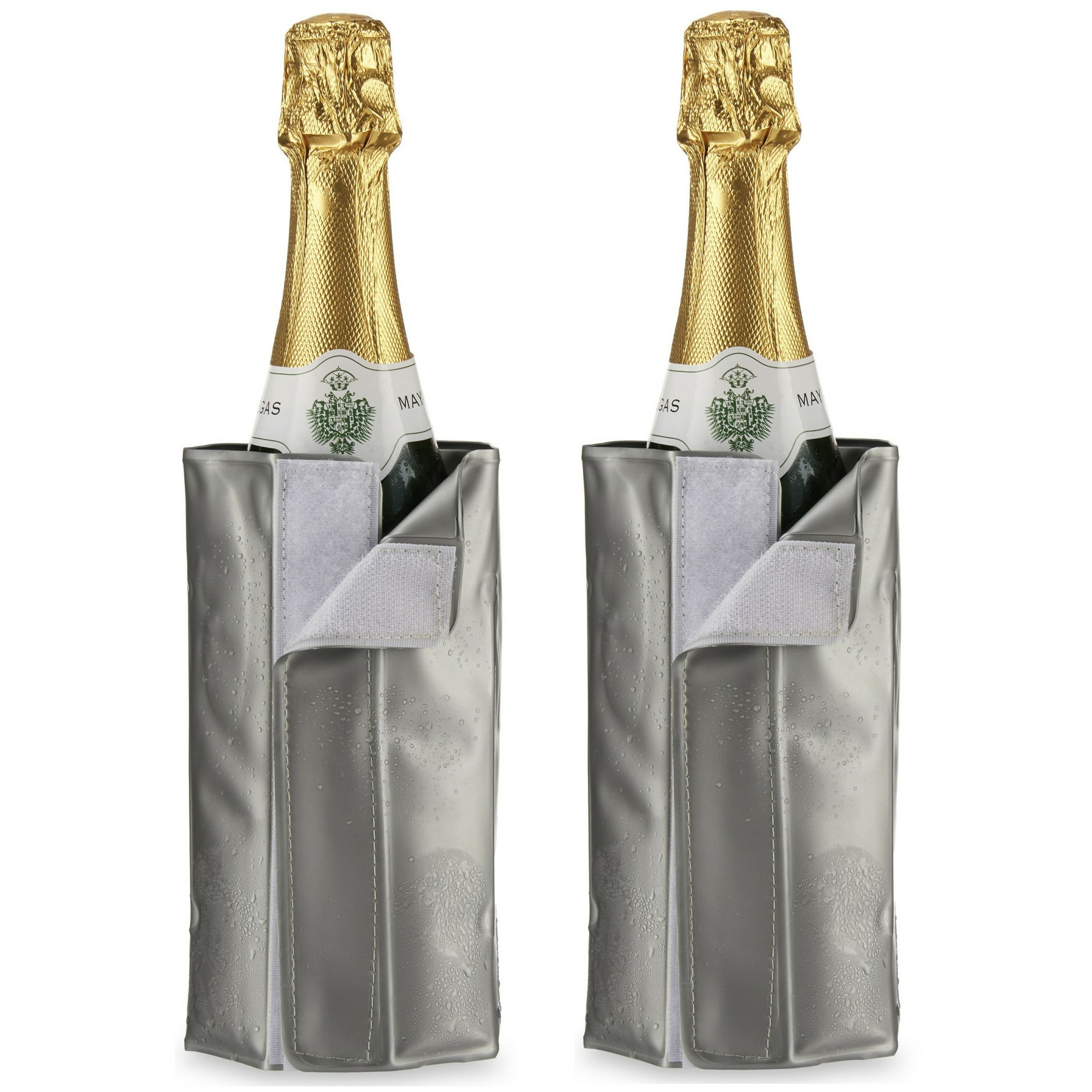 Wijnkoeler-flessenkoeler-koelhoud hoesje 2x voor flessen wijn-water-champagne 18 cm