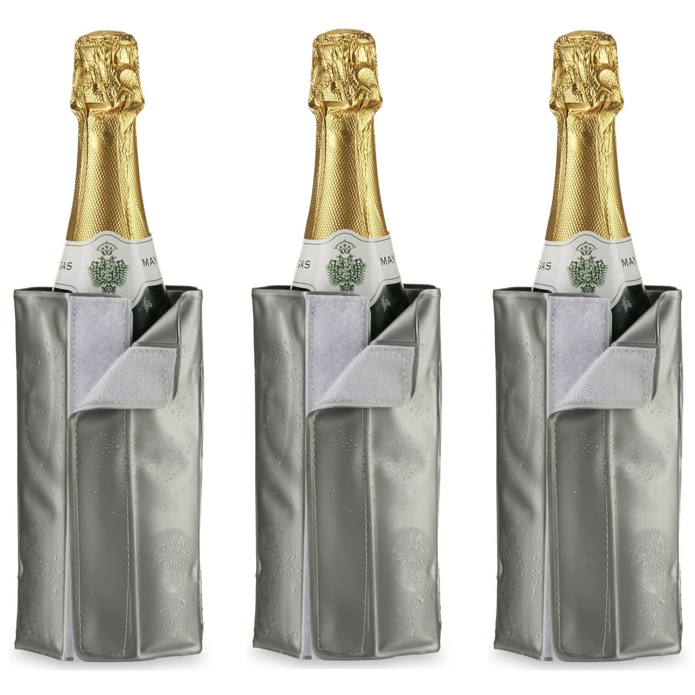 Wijnkoeler-flessenkoeler-koelhoud hoesje 3x voor flessen wijn-water-champagne 18 cm
