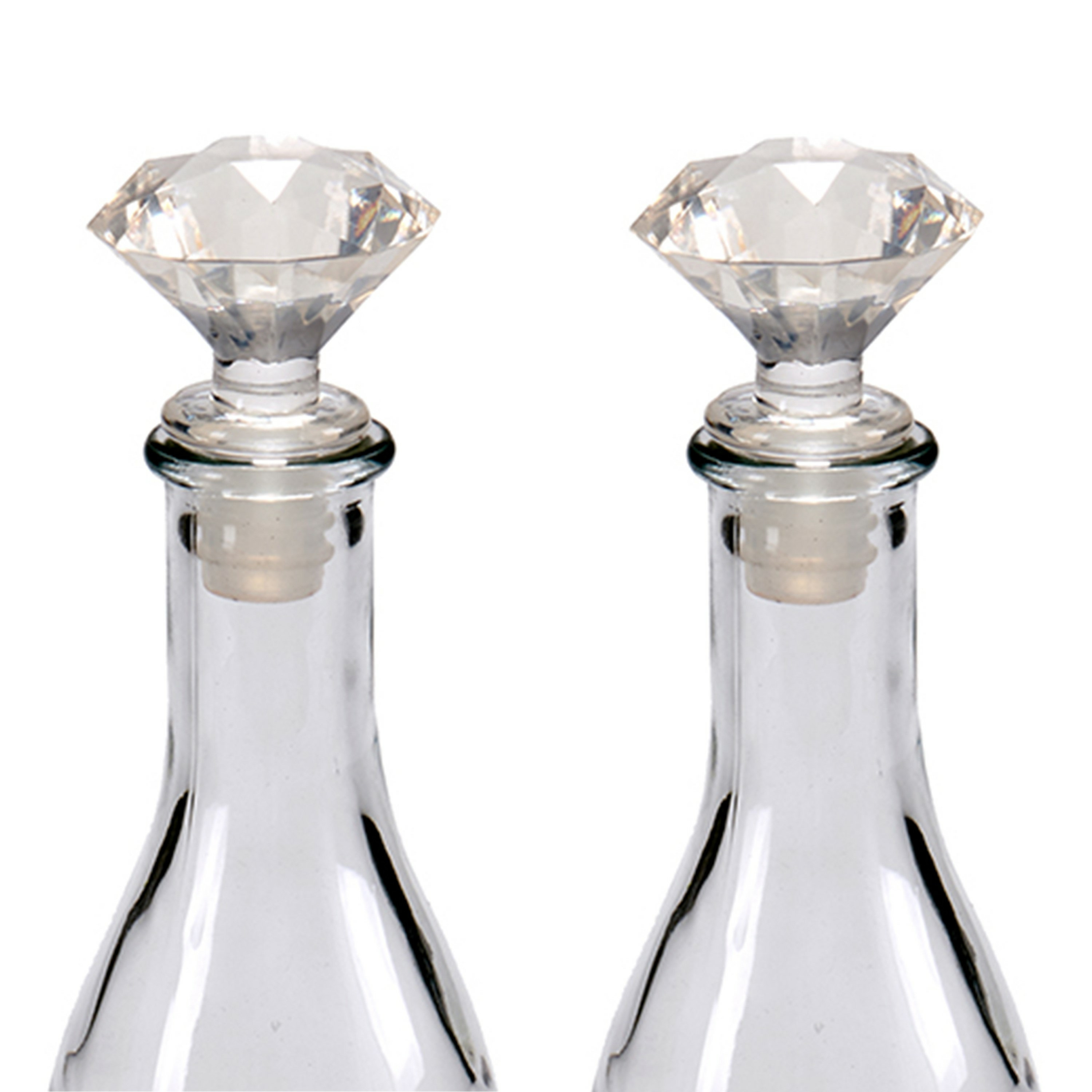 Wijnstopper-flessenstopper 2x kunststof diamant geslepen look 7 x 4 cm